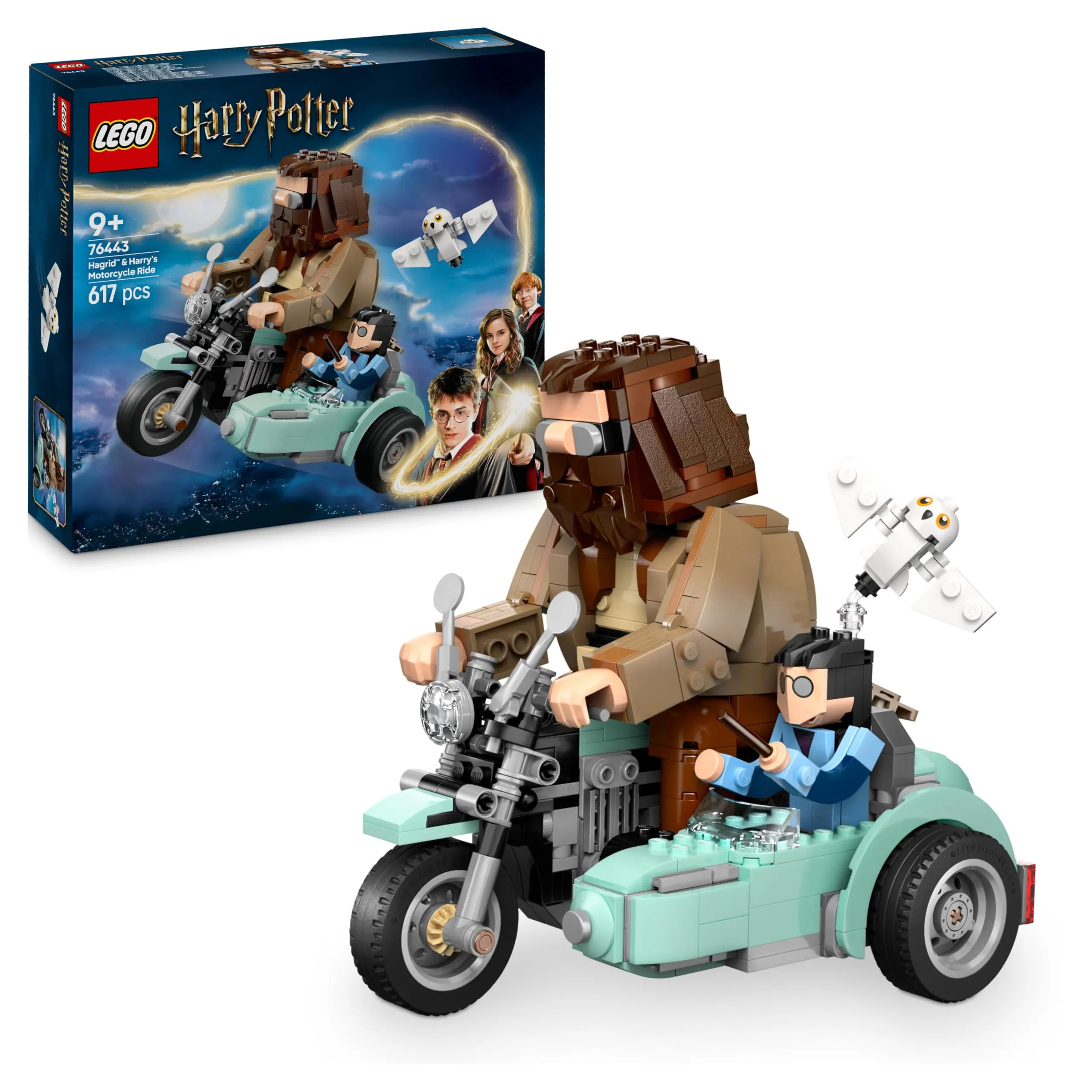 LEGO Harry Potter Giro sul Sidecar di Hagrid e Harry, Moto Giocattolo in Mattoncini con Sidecar e Personaggio di Edvige, Regalo di Compleanno per Bambine, Bambini e Fan del Mondo Magico da 9 Anni