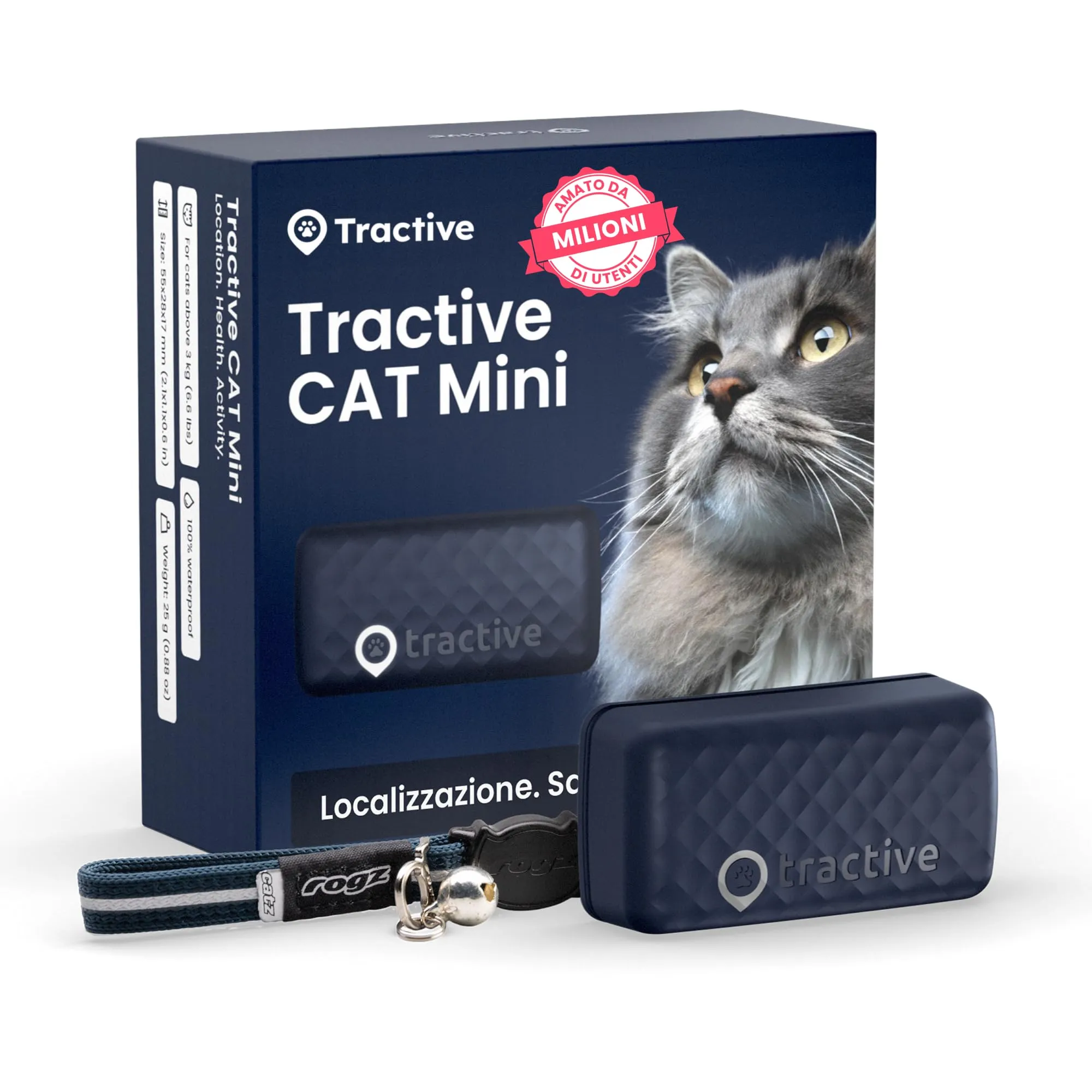 Tractive - GPS gatto modello Mini | N. 1 sul mercato | Localizzazione in tempo reale | Cronologia delle posizioni | Avvisi di salute | Monitoraggio dell'attività | Collare incluso