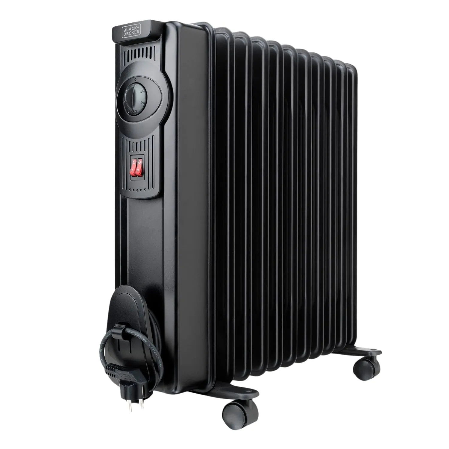BLACK+DECKER BXRA2300E - Radiatore ad Olio 2300W | 11 Elementi da 140 mm | Termostato Regolabile | 2 Livelli di Potenza | Sistema di Sicurezza con Spegnimento Automatico | Nero