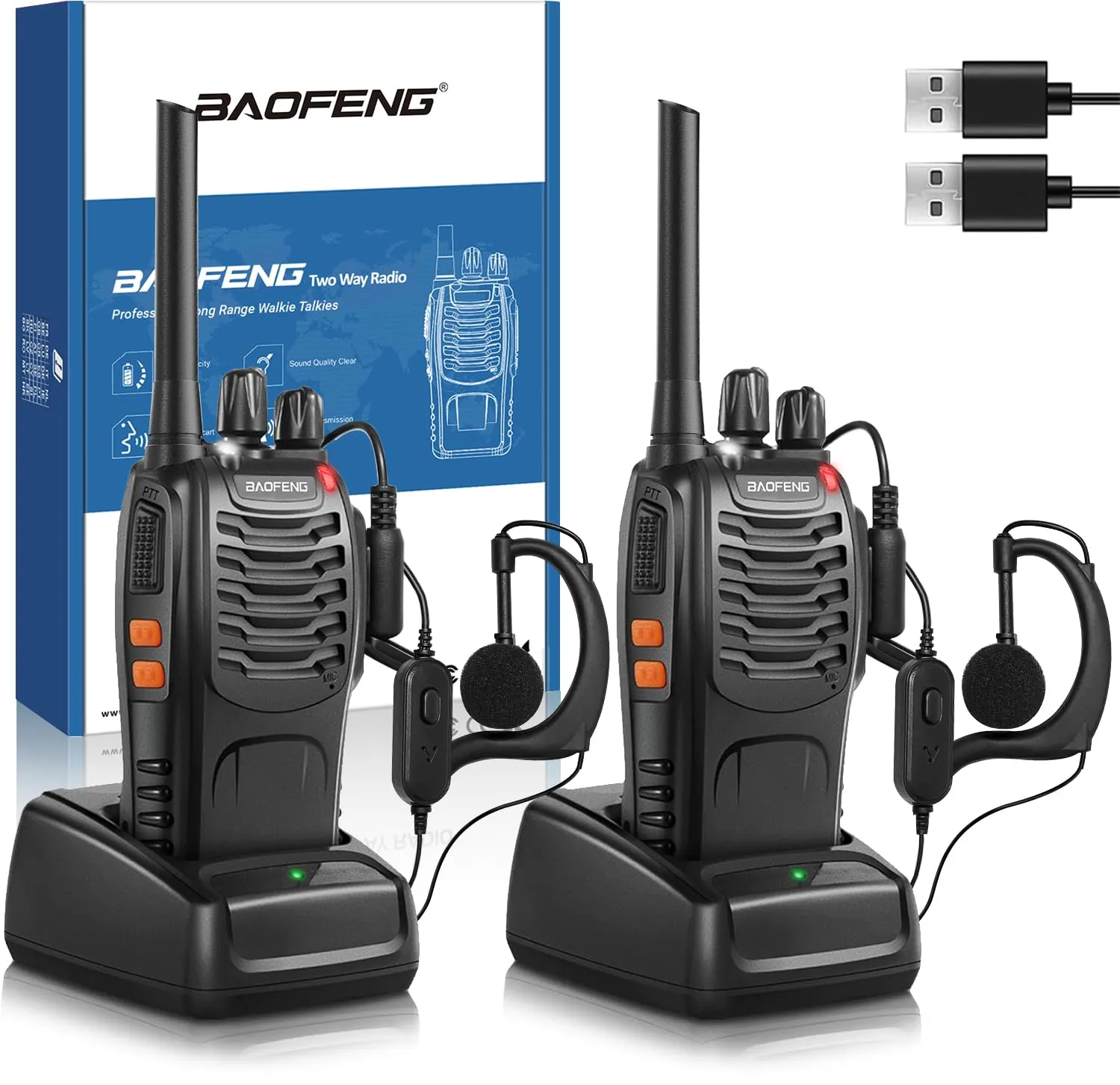 Walkie Talkie PMR446 Licenza-Libero, Ricetrasmittenti Professionali con Auricolare, 16 Canali VOX CTCSS/DCS, walkie talkie ricaricabili con base di ricarica spina europea (4 Pezzi)