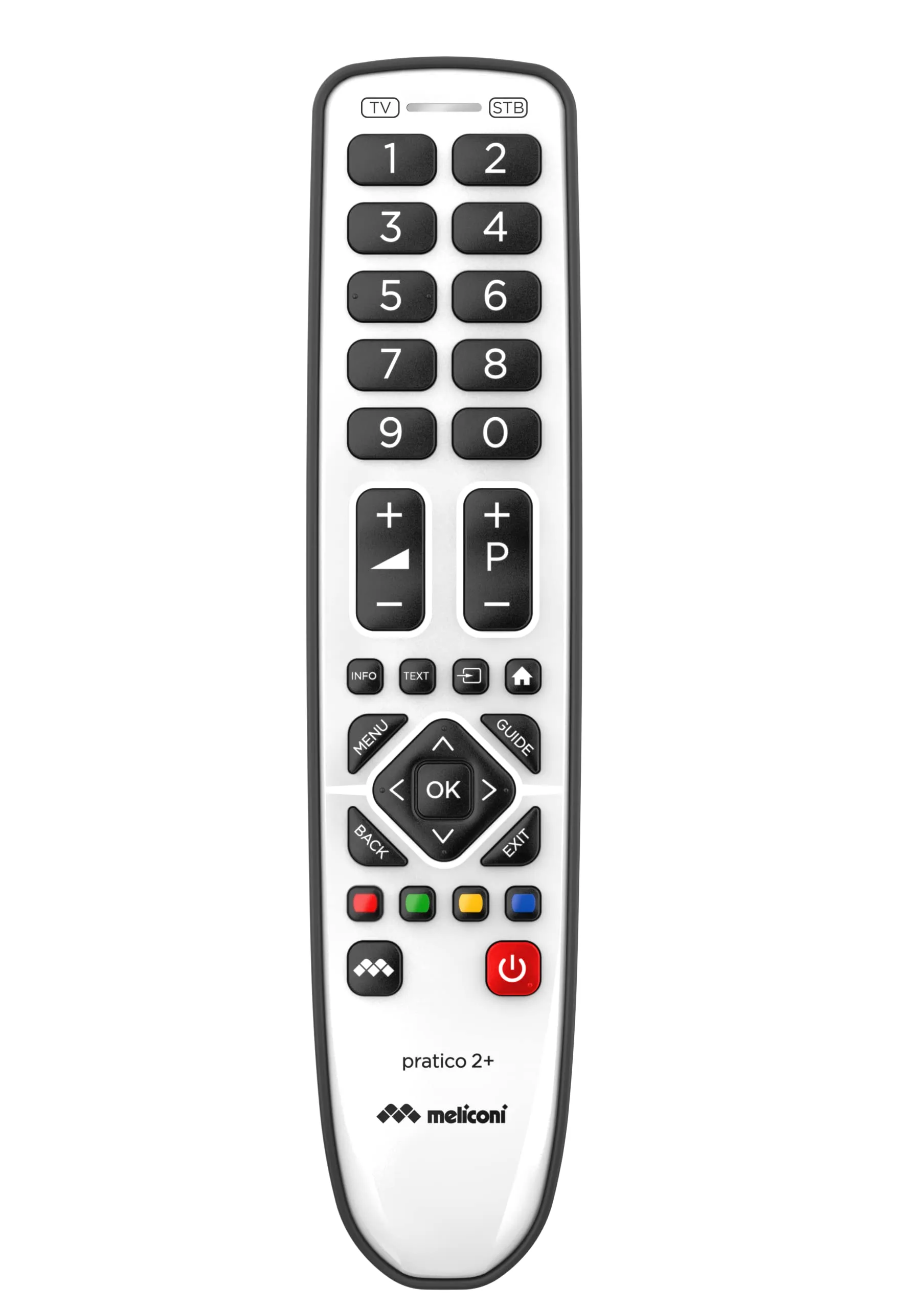 MELICONI Gumbody Pratico 2+ | Telecomando universale 2 in 1 per TV e Decoder con corpo in gomma ultraresistente alle cadute, con Tasti grandi e ben visibili, semplice da usare, Ideale per anziani.