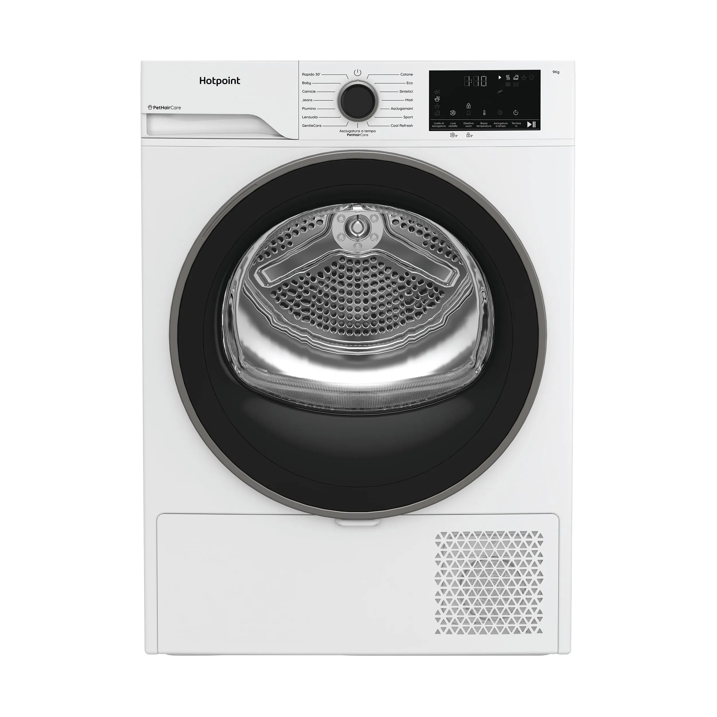 Hotpoint Ariston HPT 93D BS IT – Asciugatrice 9 Kg A Pompa di Calore, Libera Installazione, Classe D, PetHair Care, Gentle Care, Riduzione Delle Pieghe. 84,6 x 59,8 x 60,7 cm