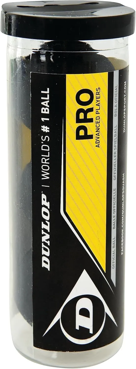Dunlop Squash Balls Pro Double Giallo, Tubo da 3 Palline, Pallina da Squash Ufficiale da Torneo