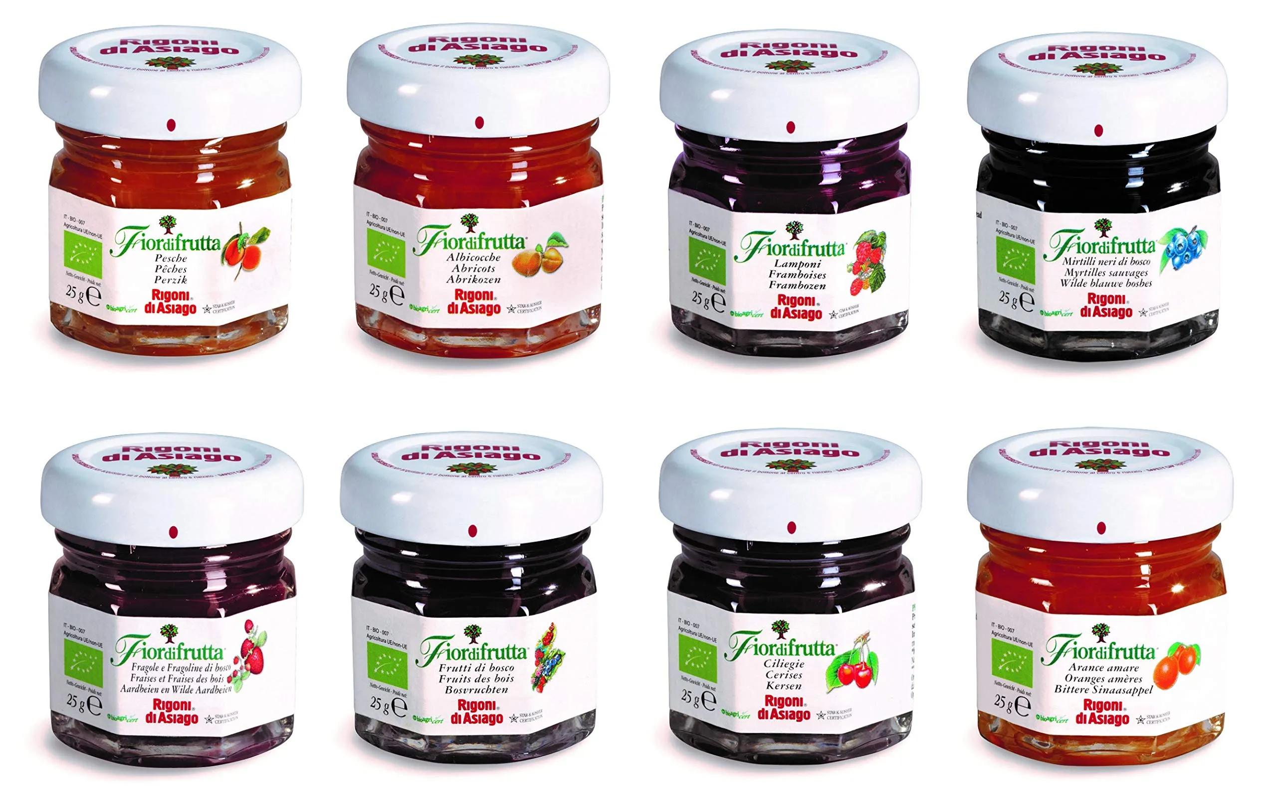 Rigoni di Asiago - Marmellate BIOLOGICHE Monodose Assortite in 8 gusti, 32 pezzi x gr. 25 Ognuno. Barattolini di Vetro Monoporzione, 2.92 kg