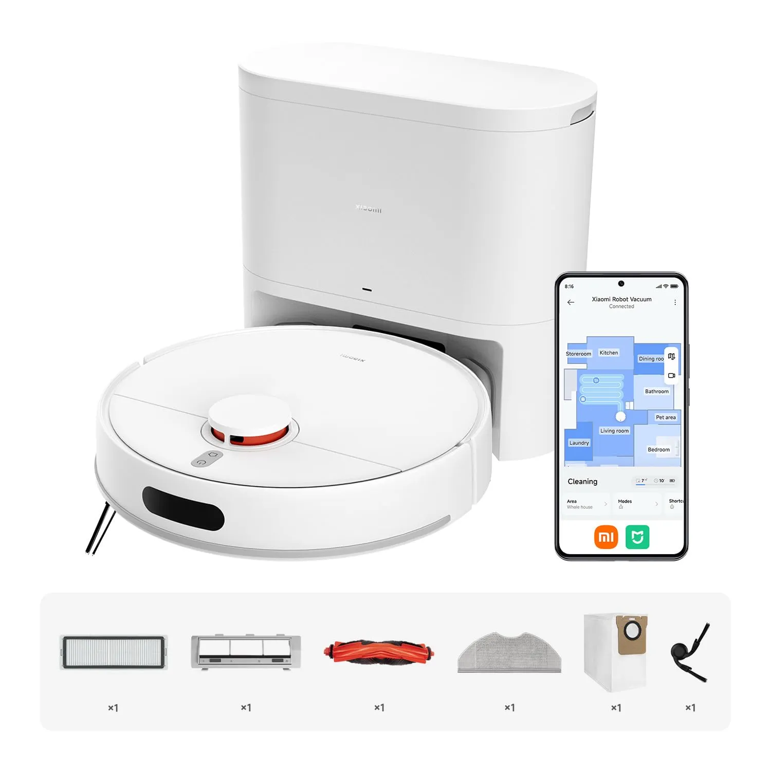 XIAOMI Robot Vacuum H40, aspirapolvere robot 10000Pa, navigazione LDS, mappatura smart, spazzola anti-groviglio, svuotamento automatico, 180min autonomia, App Home, controllo vocale