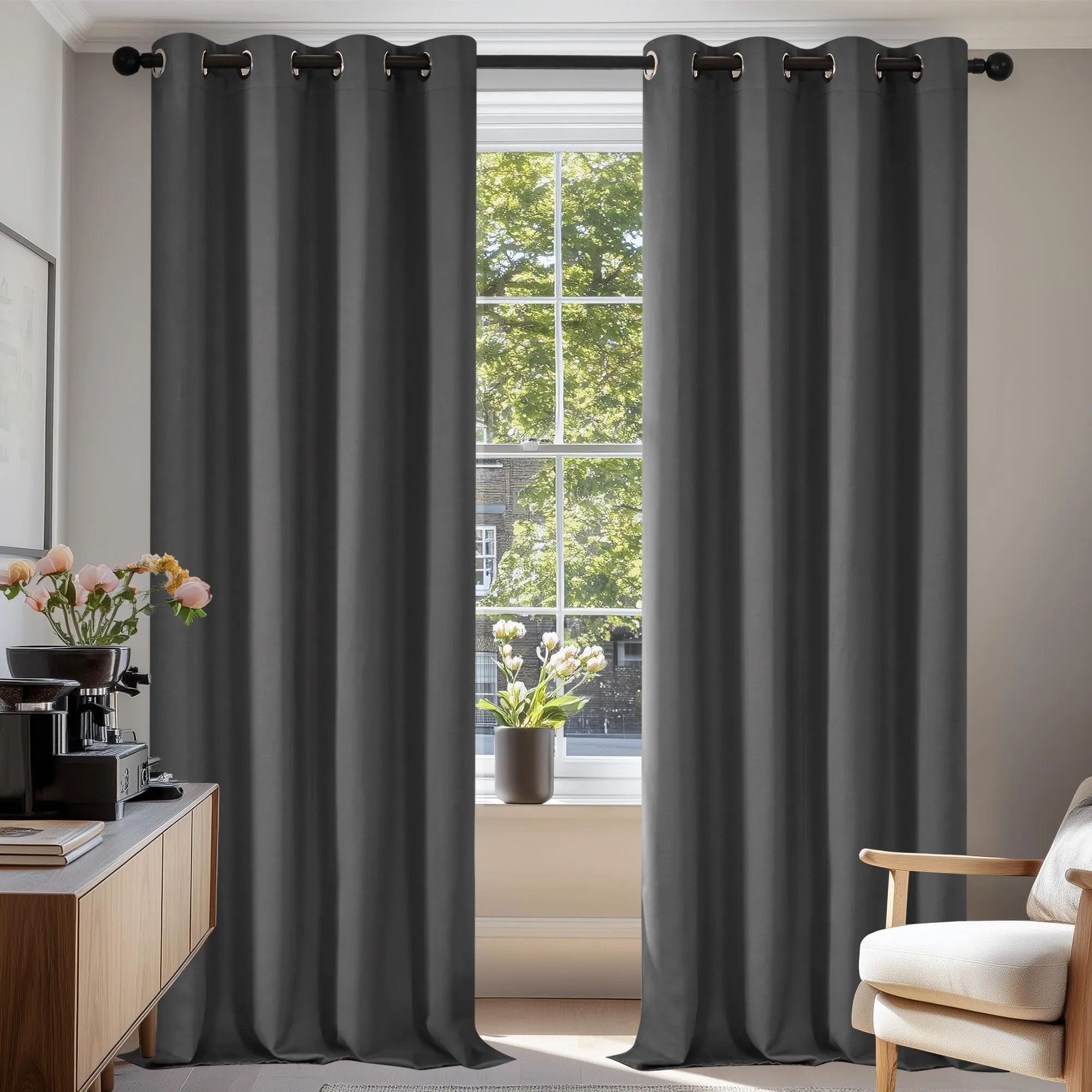 Deconovo Tende Oscuranti per Interni 2 Pezzi 240 CM Altezza, Termiche Isolanti, Anti-Rumore, con Anelli, Ideali per Camera da Letto e Soggiorno, 135x240 CM, Grigio Scuro