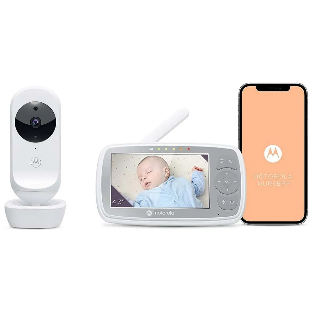 Motorola Nursery VM44 Connect Babyphone Wi-Fi con Videocamera, Baby Monitor con Schermo Video da 4.3", Applicazione Motorola Nursery, Visione Notturna, Ninna Nanne,Microfono,Monitoraggio Temperatura