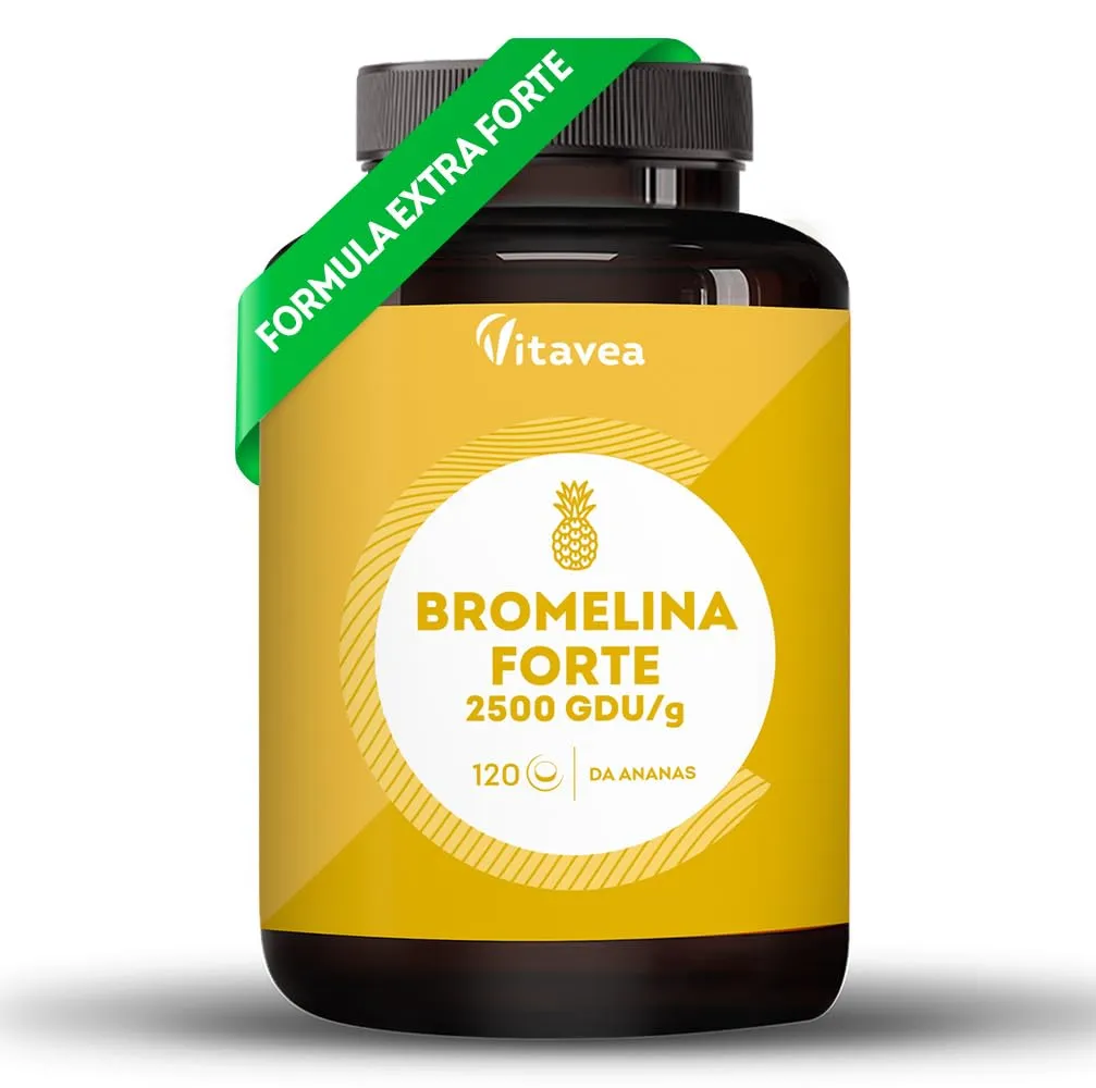 Bromelina Forte - 2500 GDU/g - Integratore Drenante Forte - Bromelina Gambe Gonfie - 120 Capsule - Enzimi Digestivi - Contro Ritenzione Idrica - Estratto di Ananas Puro - Vitavea