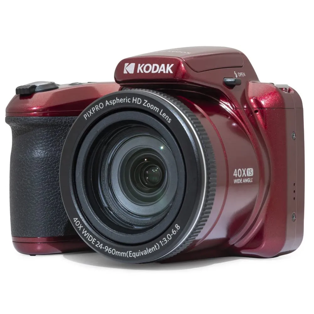 KODAK Pixpro Astro Zoom AZ405 - Fotocamera digitale Bridge, Zoom X40, grandangolare da 24 mm, 20 Megapixel, LCD 3, Video Full HD 1080p, OIS, Batteria AA - Rosso