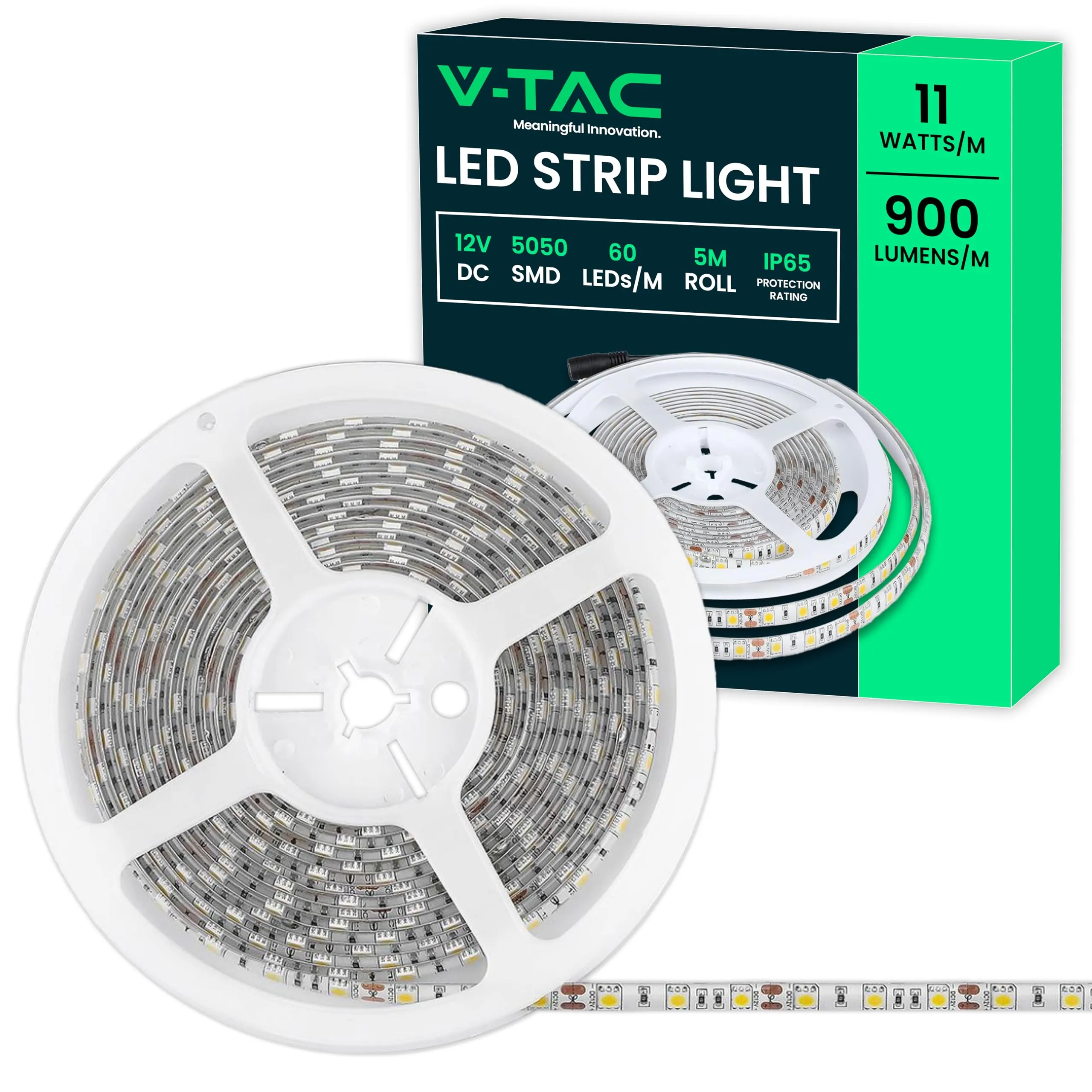 V-TAC Striscia Led da Esterno IP65 Impermeabile 11W - 5 Metri di Lunghezza - SMD 5050 Alta Luminosità - Strisce Led - Strip Adesiva e Copertura in Silicone - 12 Volt - Luce 6500K Bianco Freddo