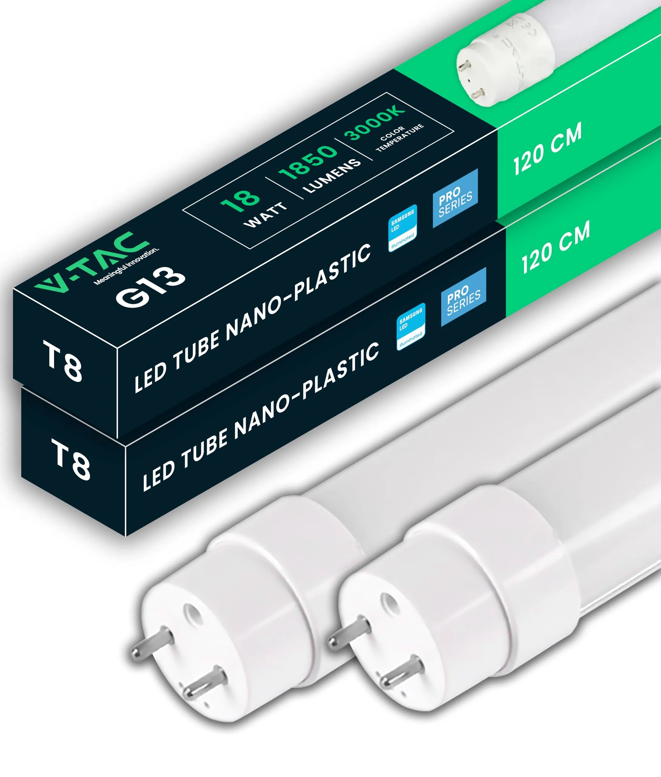 V-TAC 2x Tubi LED 120 CM con attacco G13 18W - 1850 Lumen - Chip Samsung - Tubi LED per Soffitto, Parete, Garage, Negozio - Tubo LED forma T8 - Sostituzione Neon