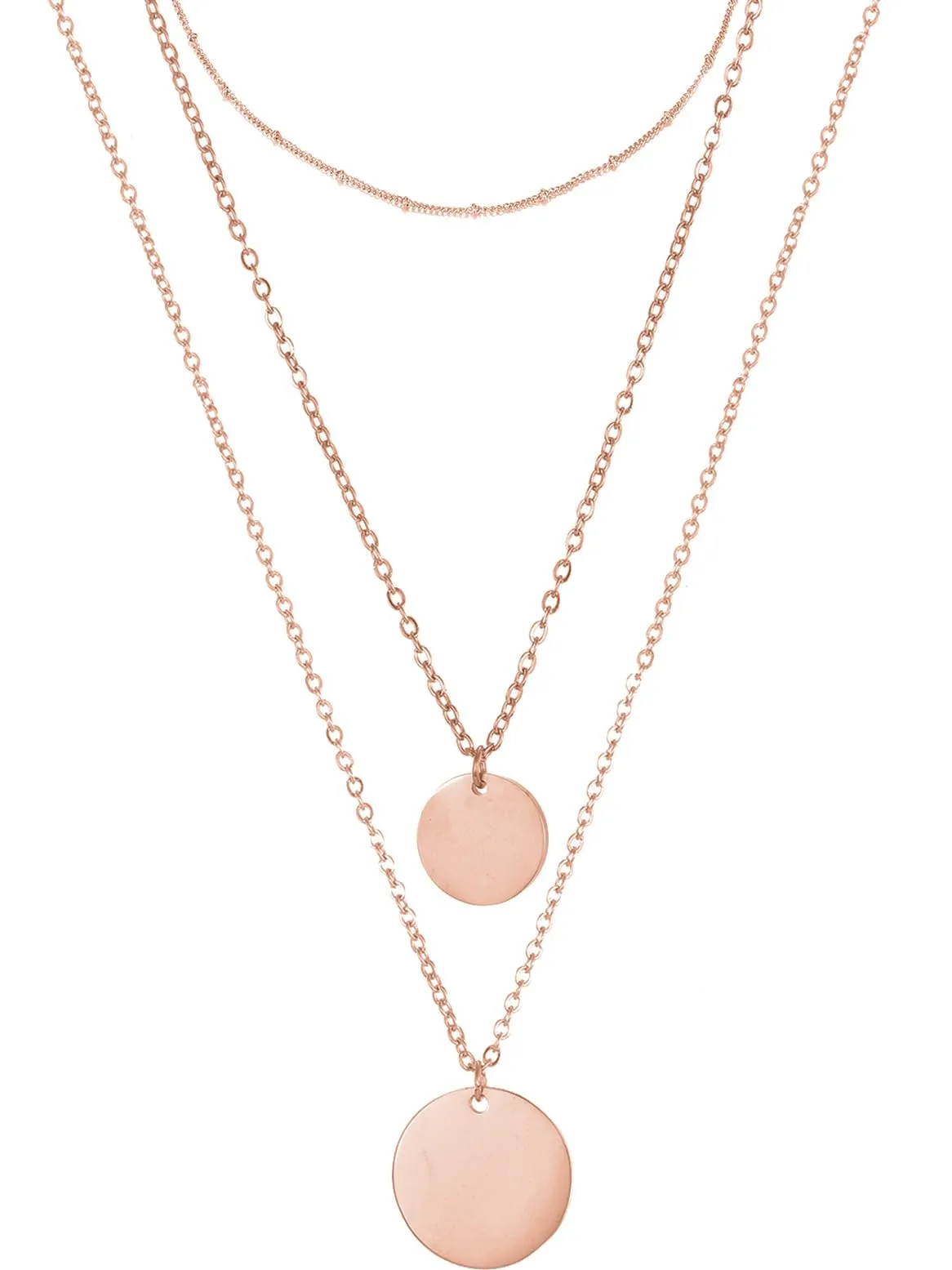 BONNYBIRD® Collane Multifilo Donna Acciaio Oro Rosa - Collana Lunga a Tre Fili, Collana Donna Delicata Piastrine Oro Collana