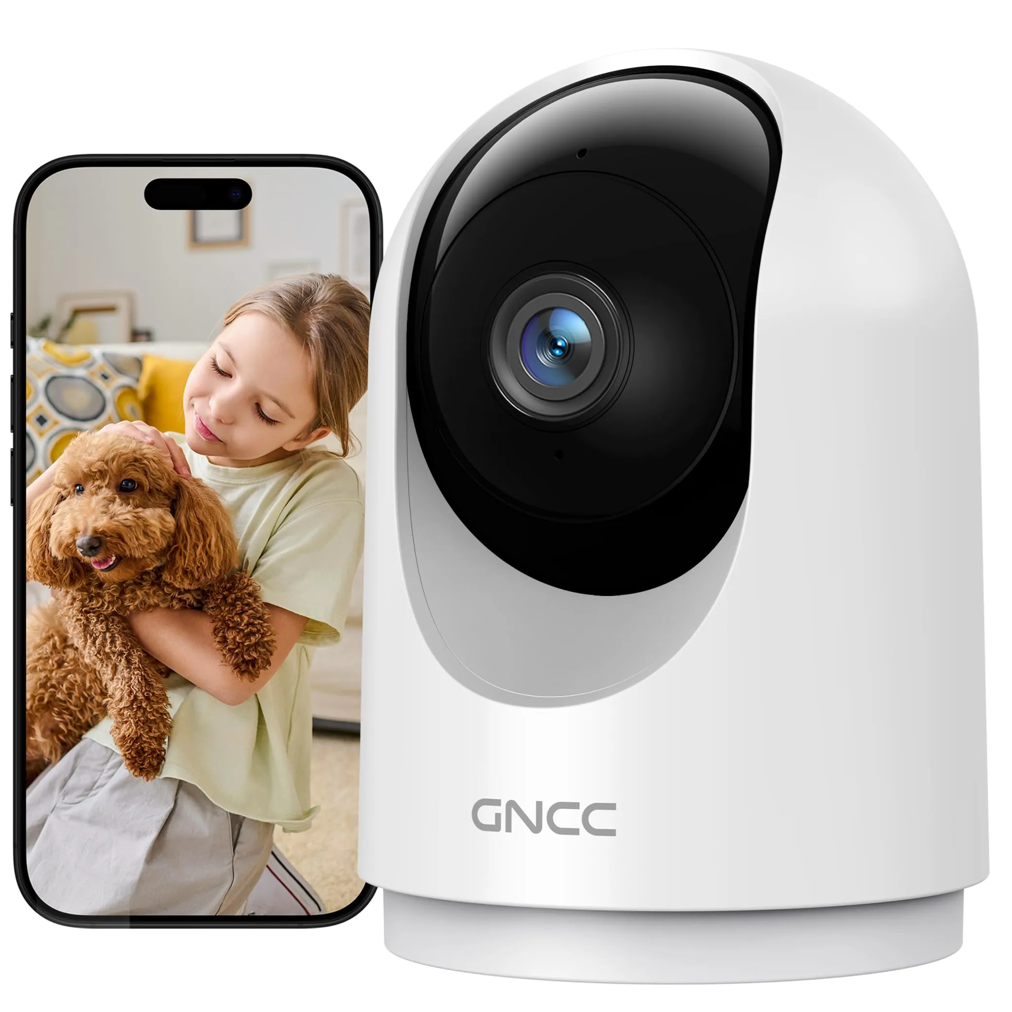 GNCC Telecamera WiFi Interno 2K con notifica Immediata e Rilevamento del Movimento Videocamera Sorveglianza Interno Wifi con Audio Bidirezionale, Rotazione a 360°, Compatibile con Alexa(2,4GHz Wi-Fi)