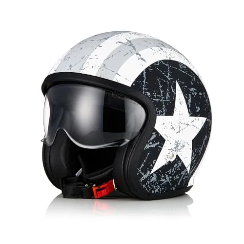 ORIGINE Casco moto Jet Casco da scooter con visiera omologata ECE 22-06(Rebel Star Grey,M)