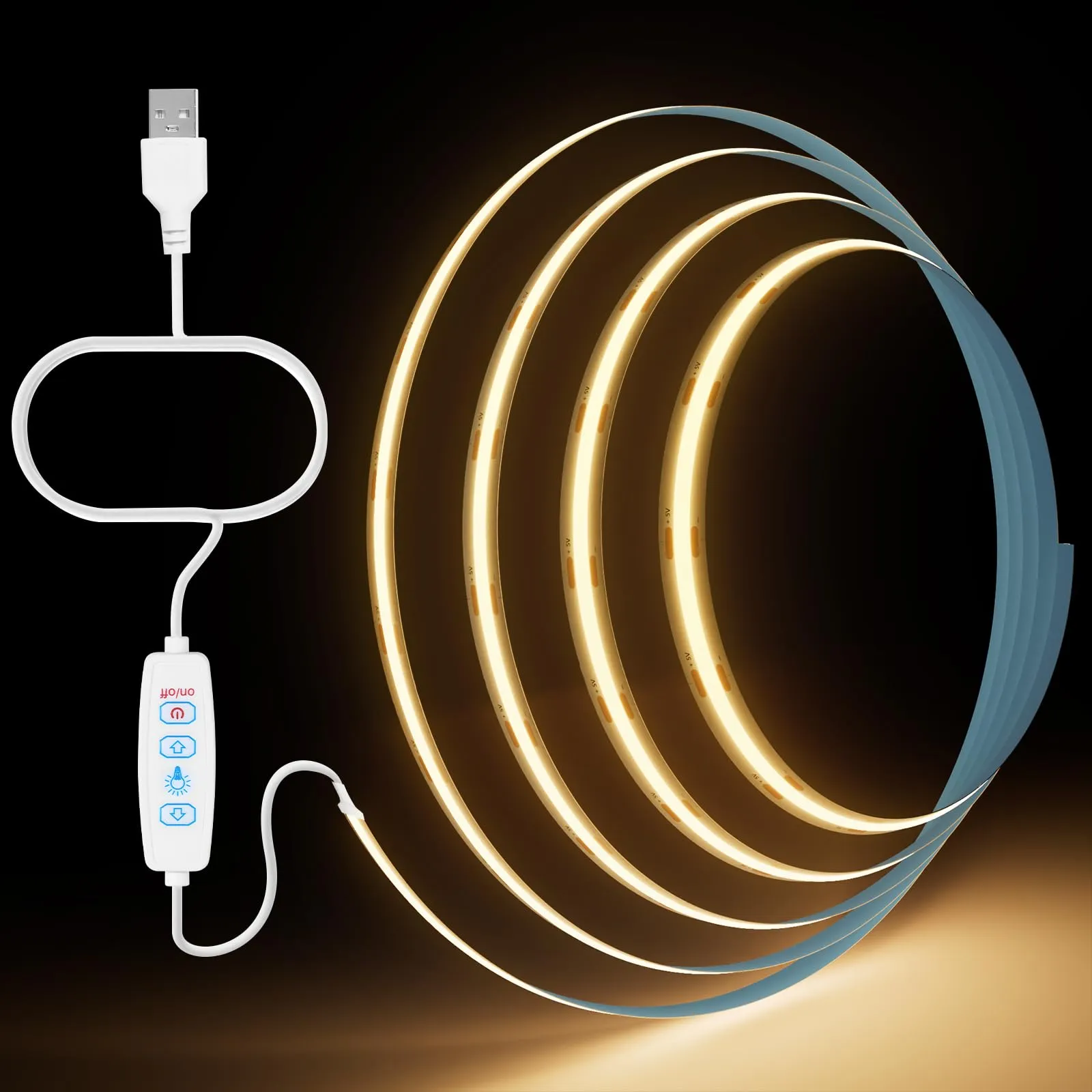 Aurevita Striscia LED COB USB 5V, 4m Luce Bianca Calda Dimmerabile, Larghezza 8mm luci led adesive, Flessibile e Tagliabile, per TV, Cucina, Soggiorno, Festa, Decorazioni Fai-da-te (4m Warm White)