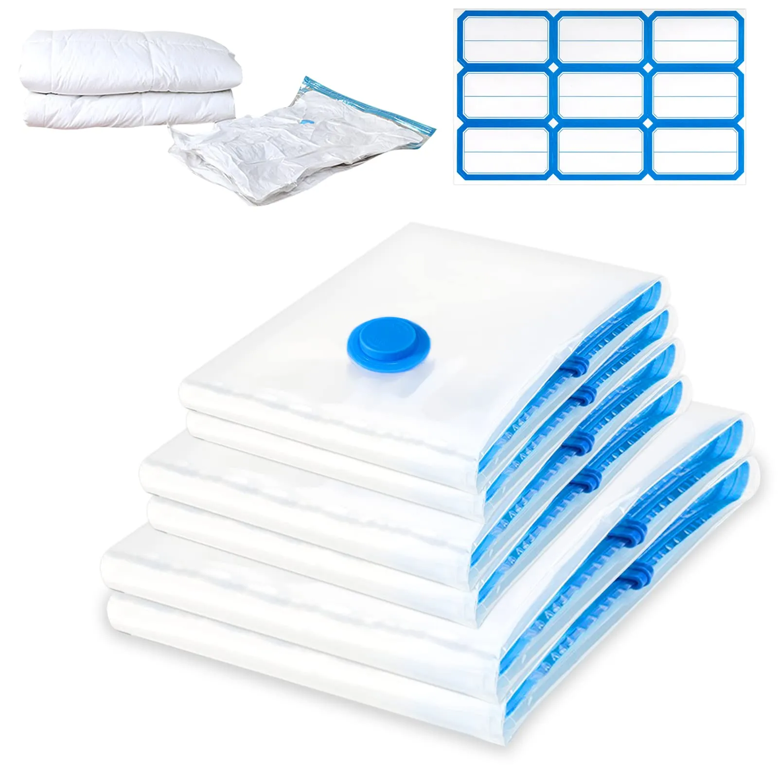 6 Sacchetti Sottovuoto Vestiti Piumoni XL L, 2*Jumbo(100x80cm)+2 grandi (90x50cm)+2 grandi (80x60cm) Sacchi Sottovuoto Salvaspazio Buste per Biancheria, Piumini e Cuscini