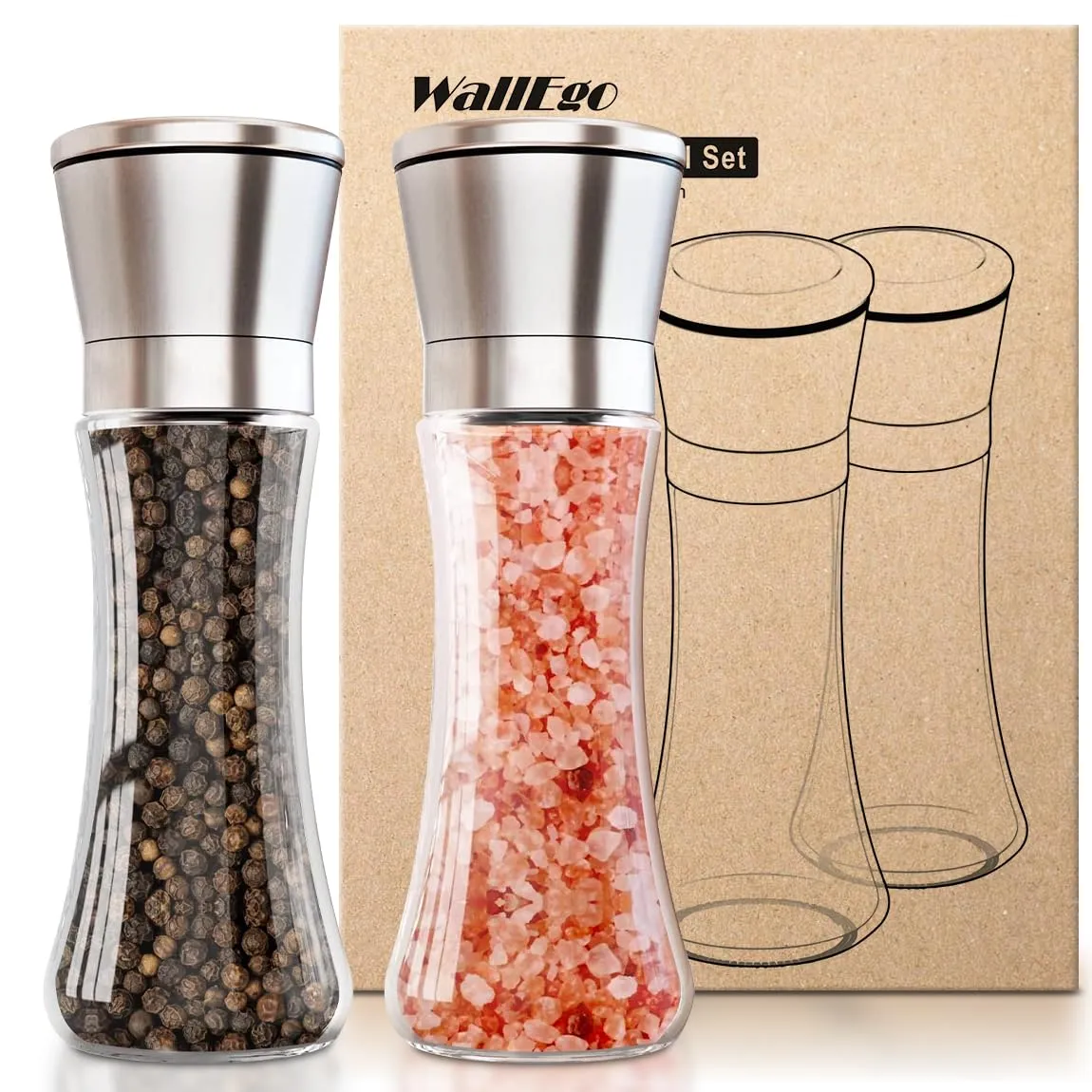 Macina Sale Pepe, Smerigliatrice Ceramica Finezza Regolabile. macinapepe manuale (Set di 2 pezzi)