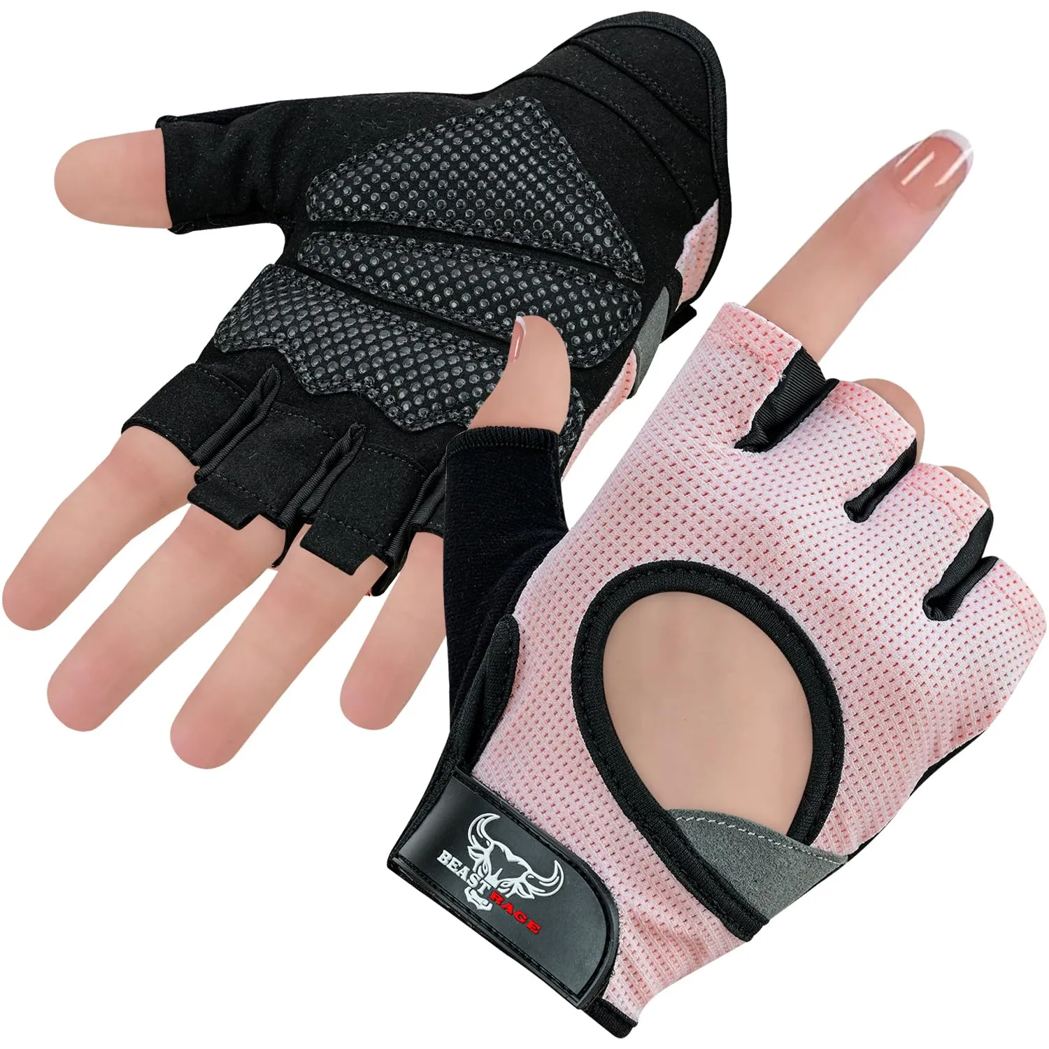 BEAST RAGE Guanti da palestra per il sollevamento pesi per uomini e donne, traspiranti, antiscivolo, con palmo imbottito in silicone, per il ciclismo, l'allenamento per la forza. (S, ROSA)