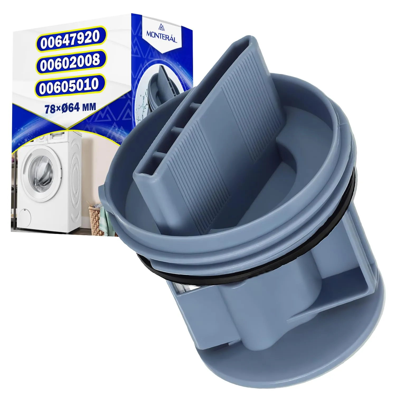 Filtro Lavatrice per Pompa Scarico con Codice Originale 00647920 647920 00602008 602008 00605010 605010 per Bosch per Siemens per Balay per Zelmer - Garanzia di 10 Anni - MONTERAL
