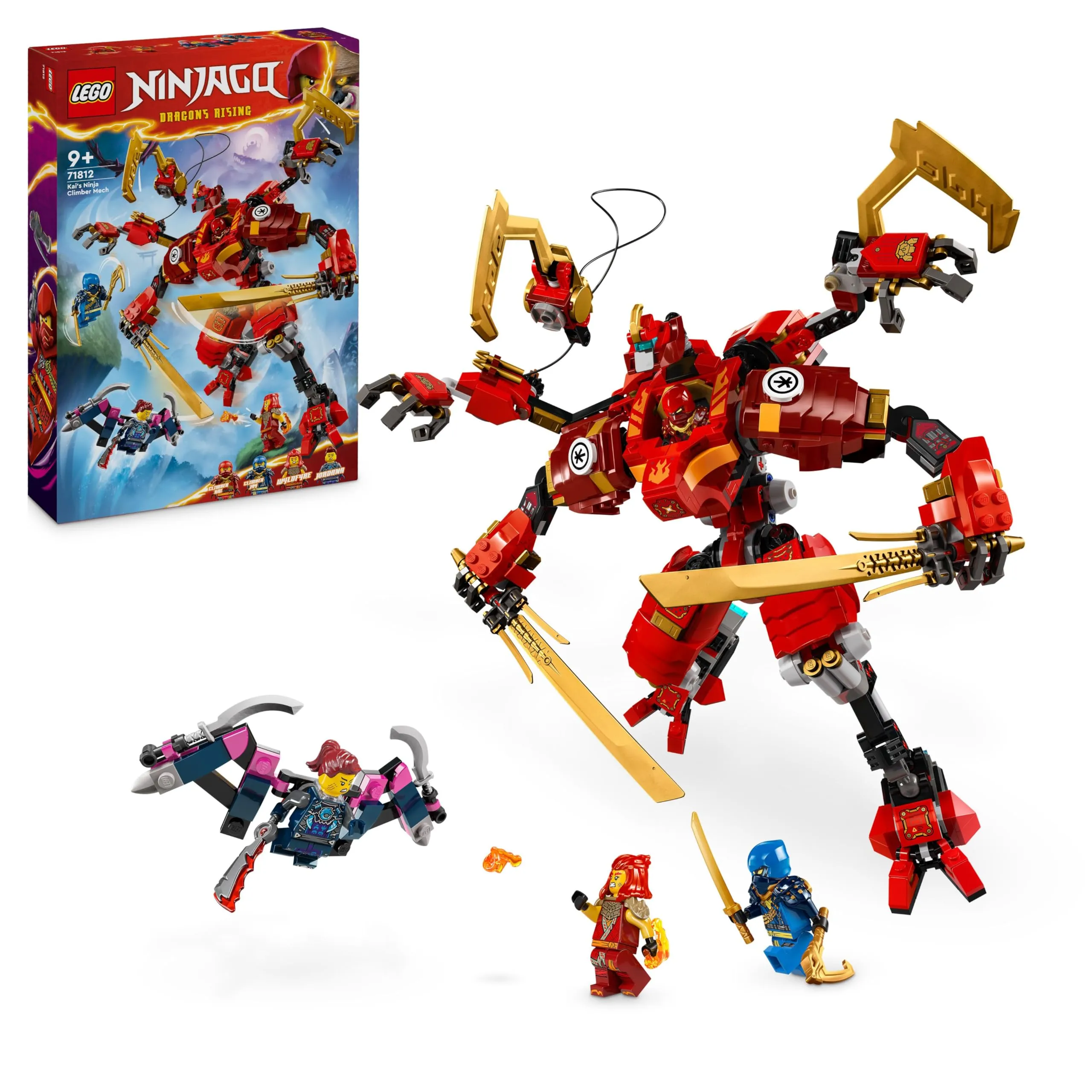 LEGO NINJAGO Climber Mech Ninja di Kai, Giochi per Bambini e Bambine da 9 Anni con Guerriero Giocattolo da Costruire e 4 Minifigure di Personaggi, Gioco d'Azione Ninja, Idea Regalo Divertente 71812