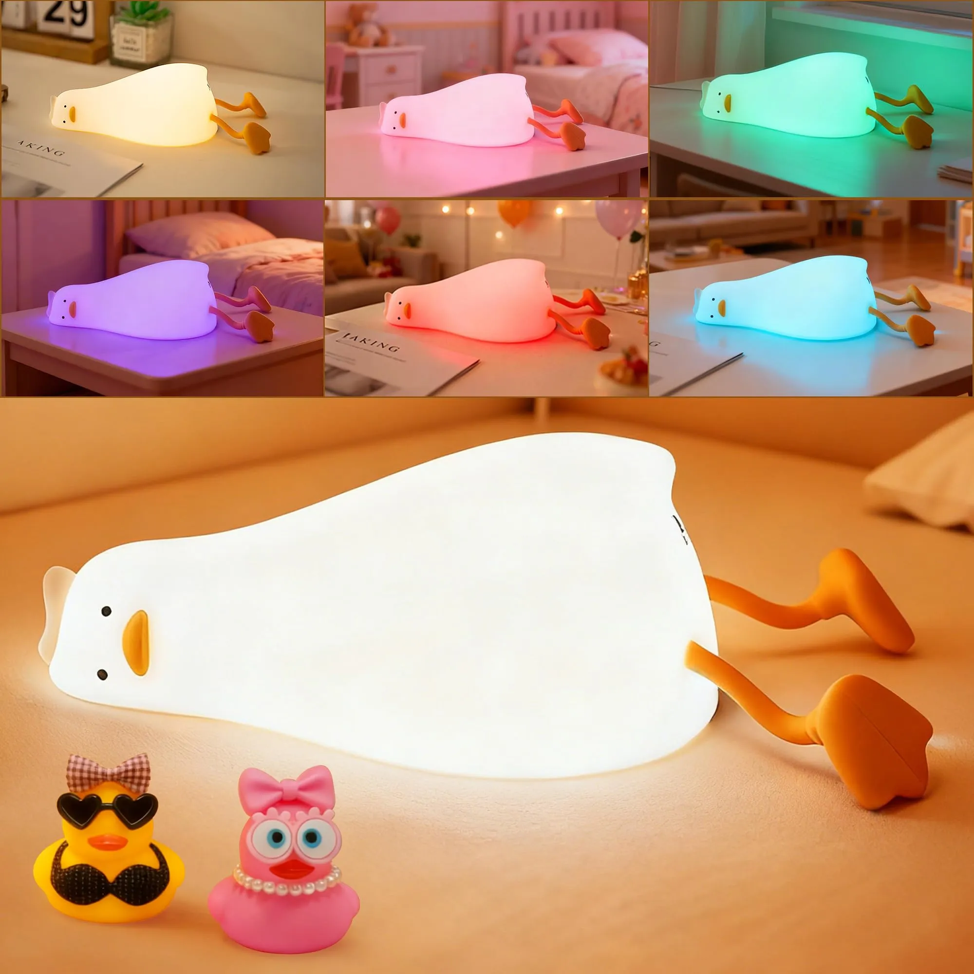 FAMIDUO Lampada Anatra DoDo, Luci Notturne 2 Livelli Regolabili, LED Morbida per Bambini, Ricaricabile Touch Silicone, Regalo Decor Camera Ragazze/Ragazzi. Animali Squishy per Sonno/Decorazione Camera