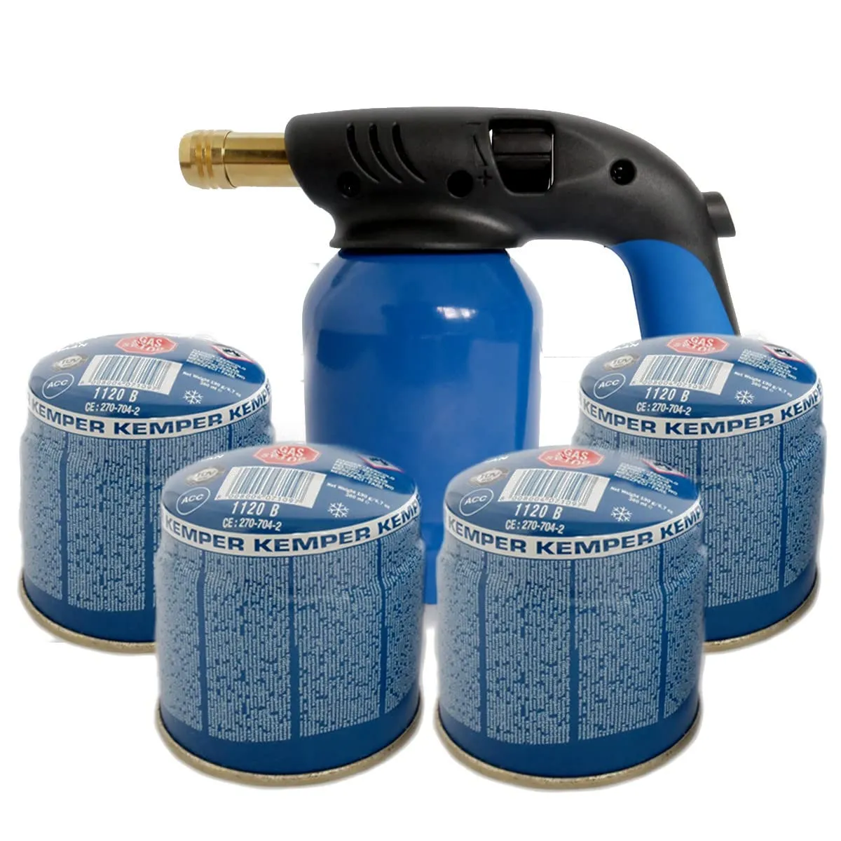 Lampada Per Saldare Cannello Accendi Fuoco Kemper + 4 Bombole Gas Butano Sicuro