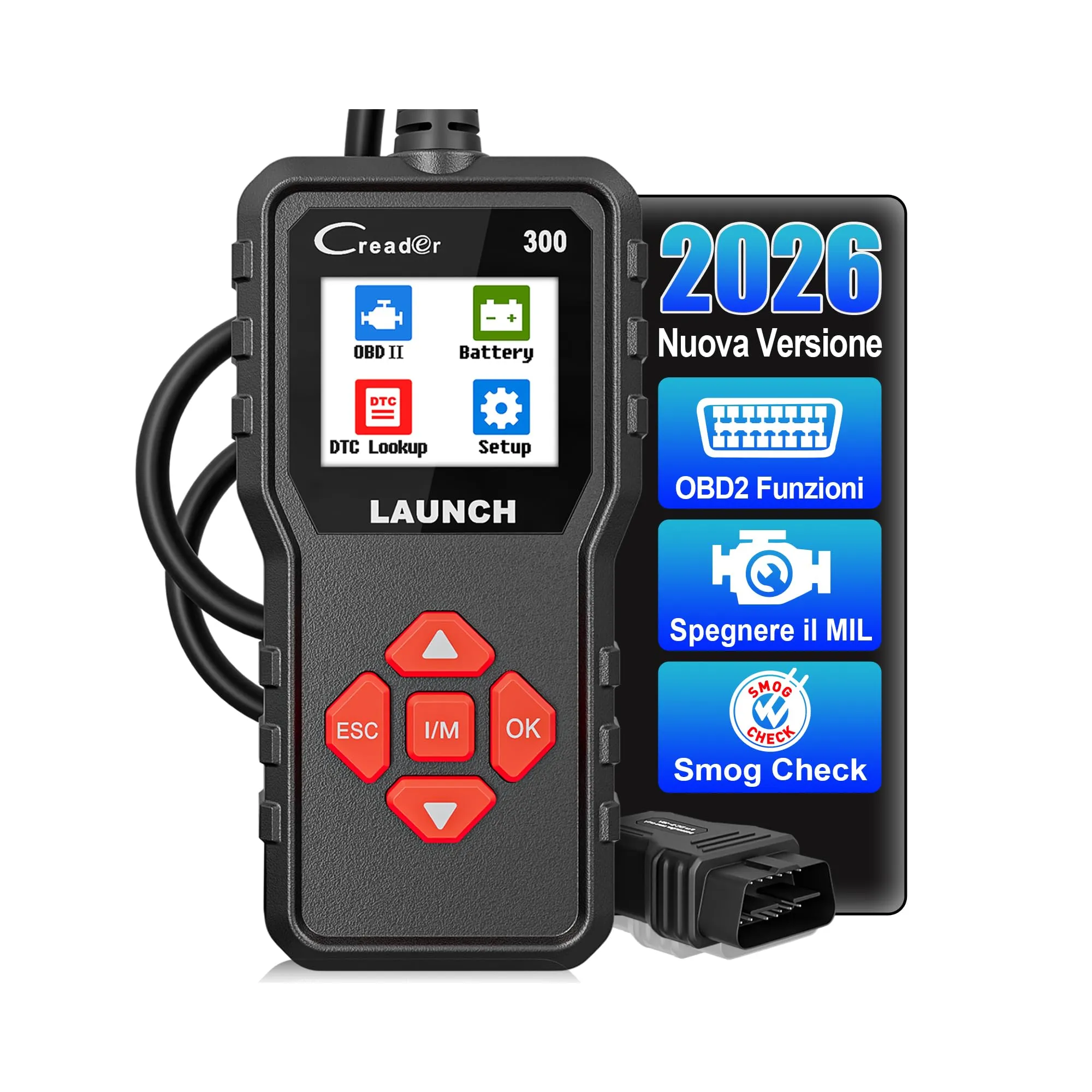 OBD2 Auto Diagnostica Diagnosi-auto LAUNCH CR300, Diagnostico OBD2 Italiano per Multimarca - Lettore Errore Motore Auto con Funzioni-OBD2, Professionale Diagnostica Per tutti i Veicoli OBDII