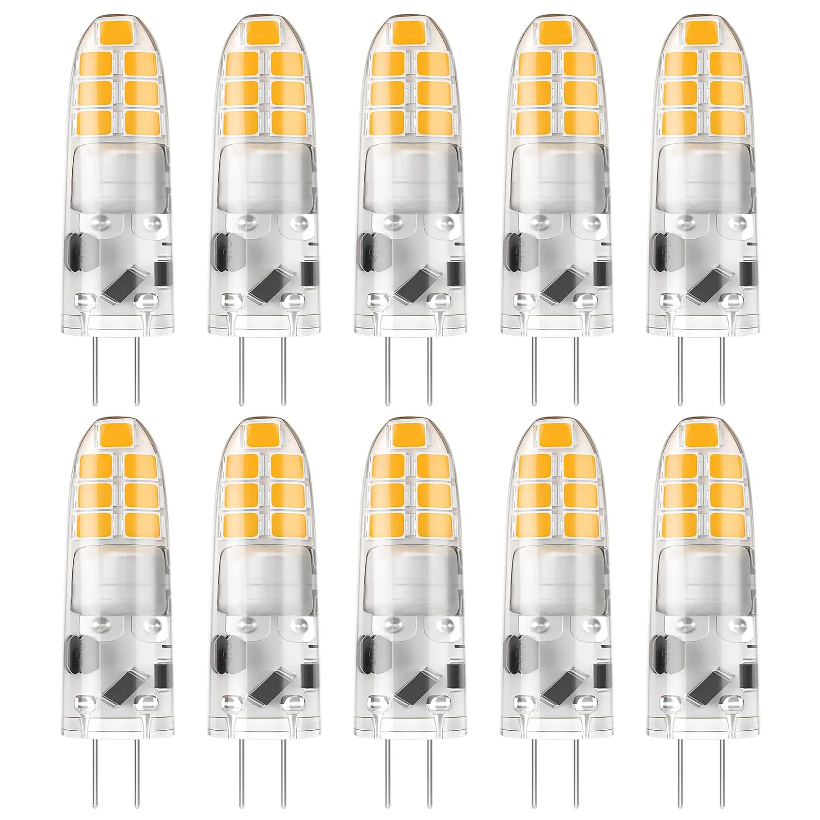 DiCUNO Lampadina LED G4, 2W equivalente alogeno 20W, 200LM, Bianco caldo 3000K, 12V, Non dimmerabile, Lampadina piccola a risparmio energetico per cappe/lampadari, 10 Pezzi