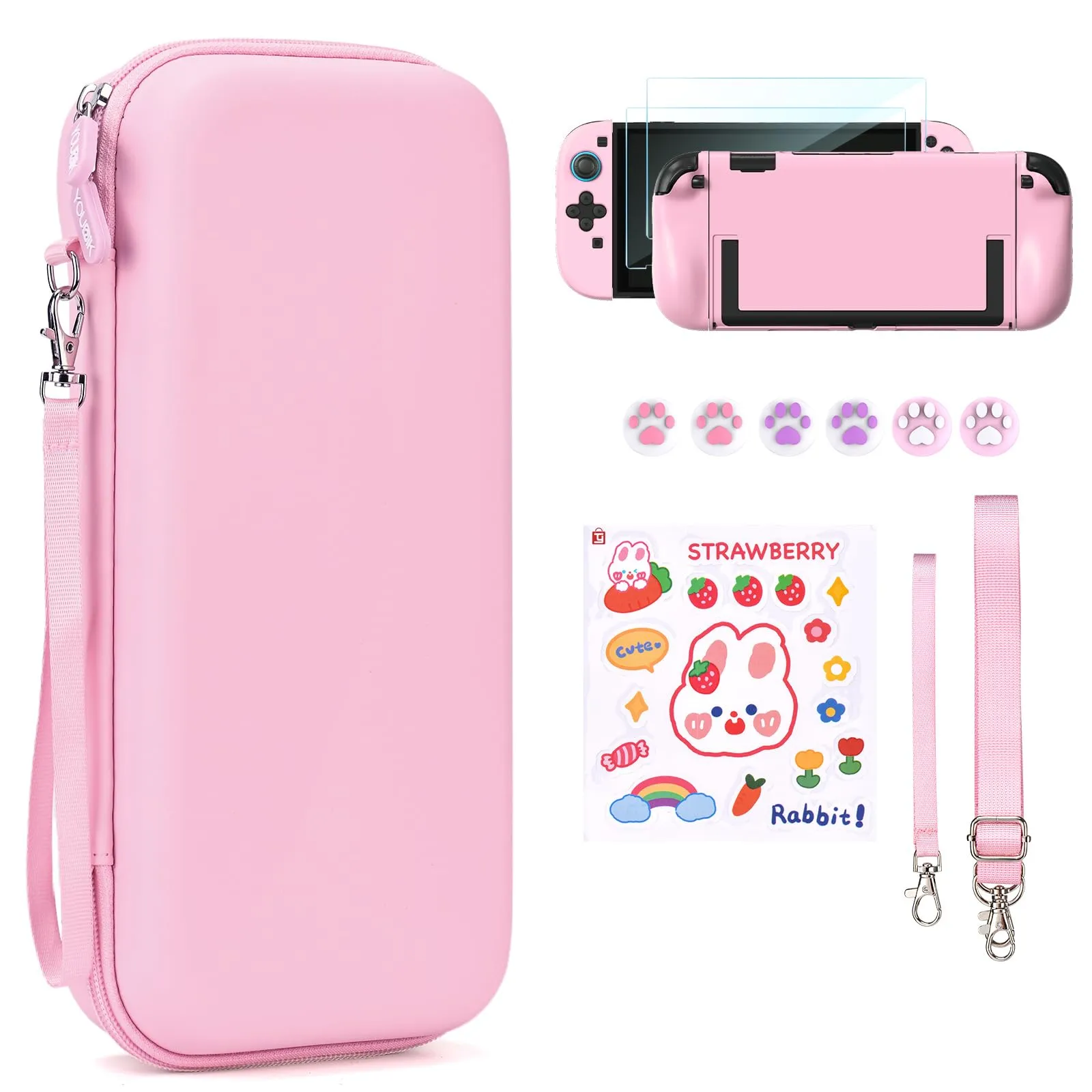 Younik Custodia Switch 2 Compatibile con NS Switch 2 (2025), Kit Accessori 15 in 1 Include Custodia con 19 Alloggiamenti per Schede di Gioco, Custodie Protettiva per Console & J-Con (Rosa)
