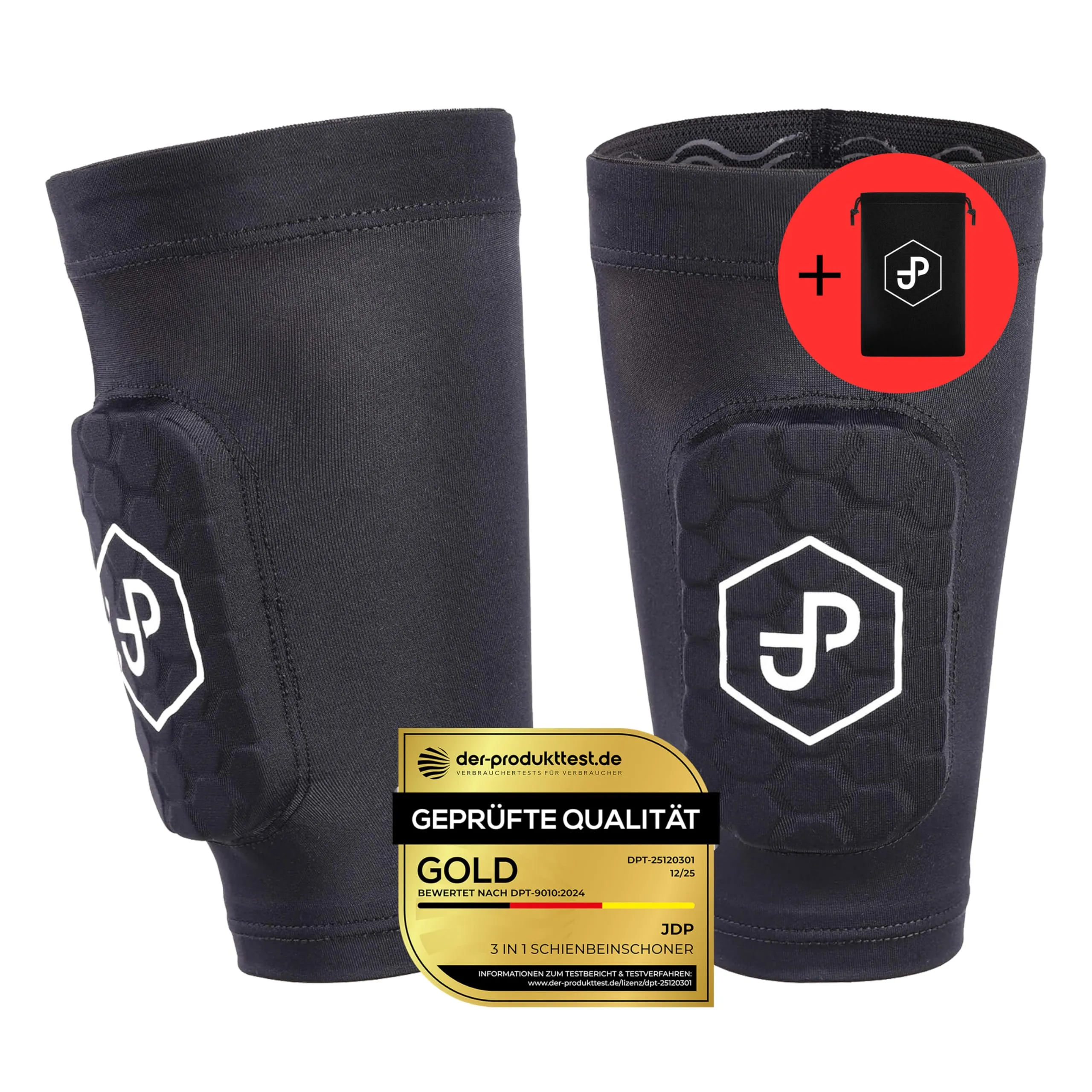 JDP Premium 2 in 1 parastinchi con calza, M, nero