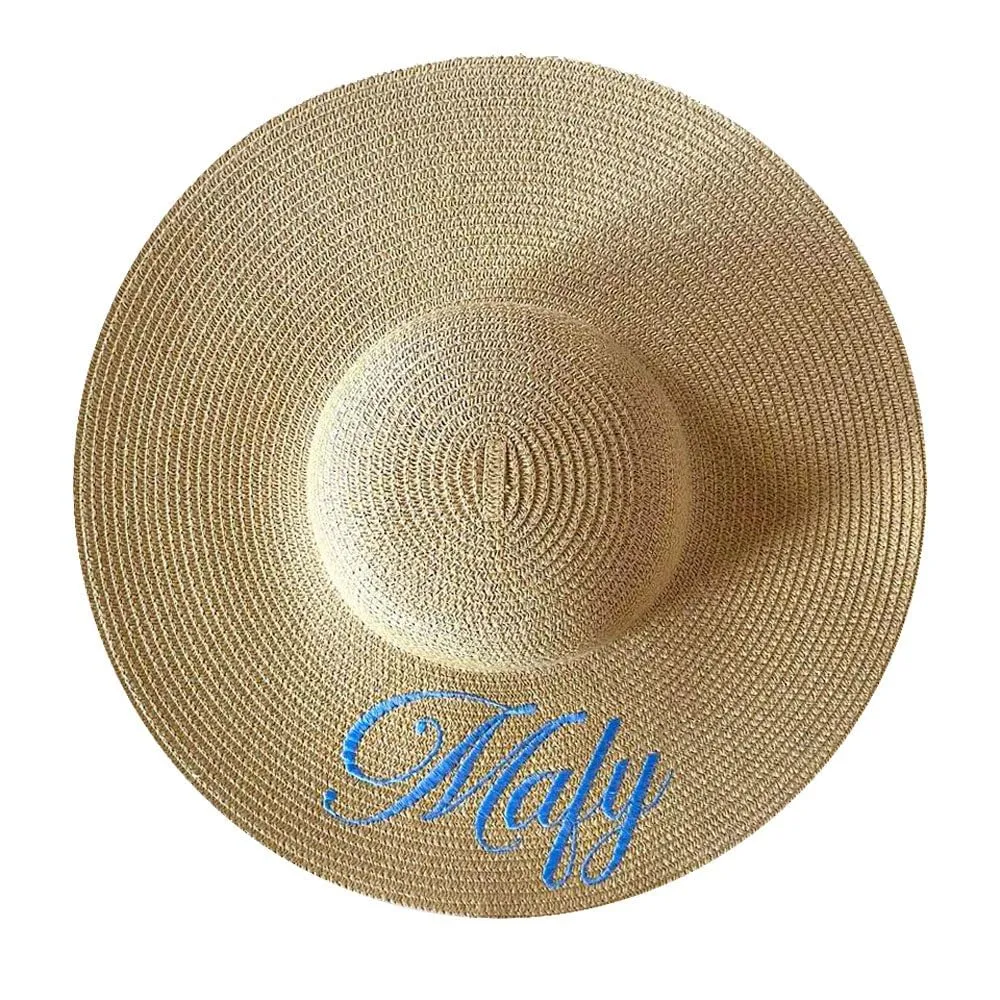 Guru-604 Cappello Donna in Juta Personalizzabile con Nome Ricamato - Grande 45cm - Fatto a Mano - Perfetto per Estate, Mare, Regalo