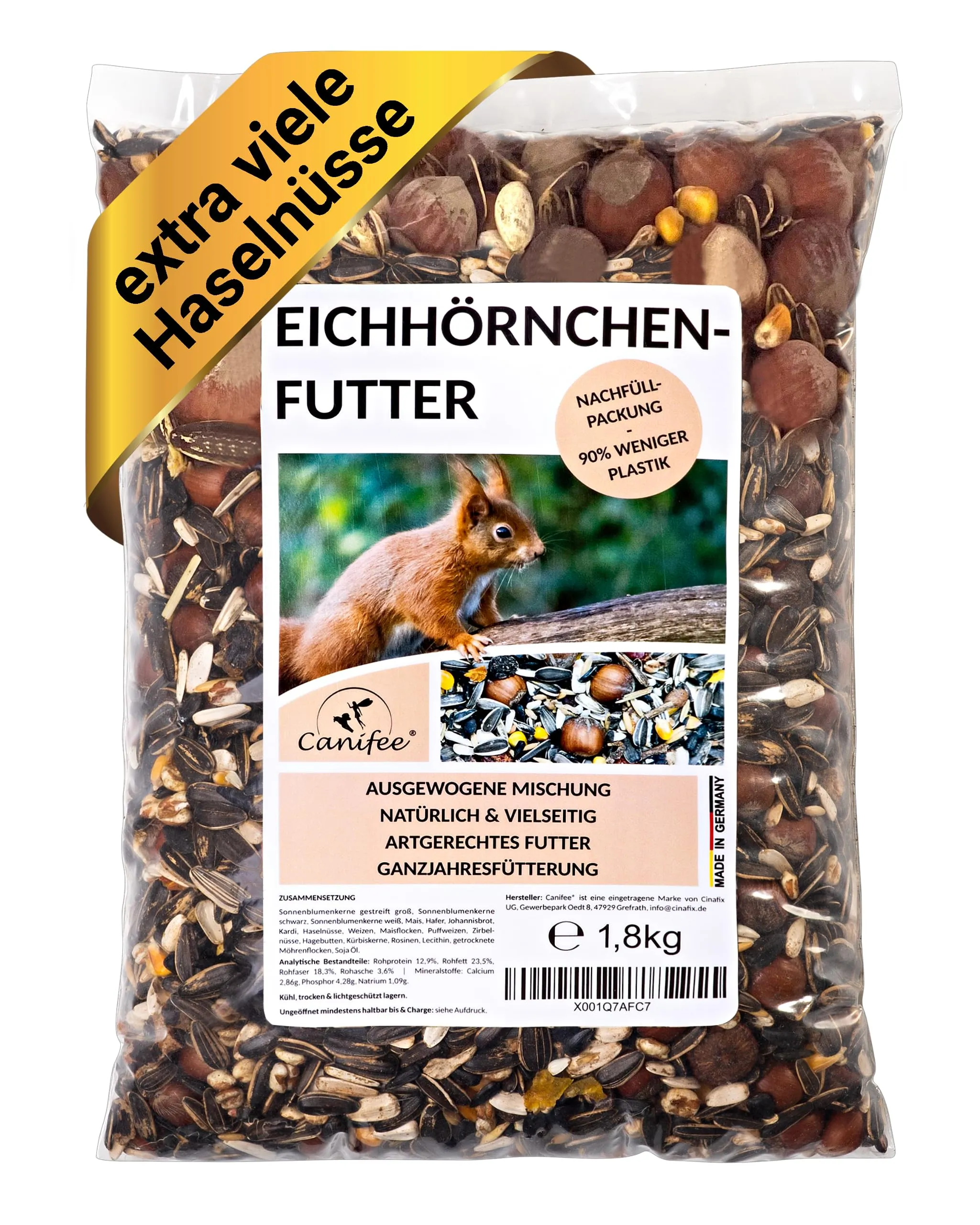 Canifee - Mangime per scoiattolo, 1,8 kg, confezione di ricarica per alimenti per animali selvatici adatti per tutto l'anno – Sacchetto di ricarica con la porzione extra di nocciole – anche per