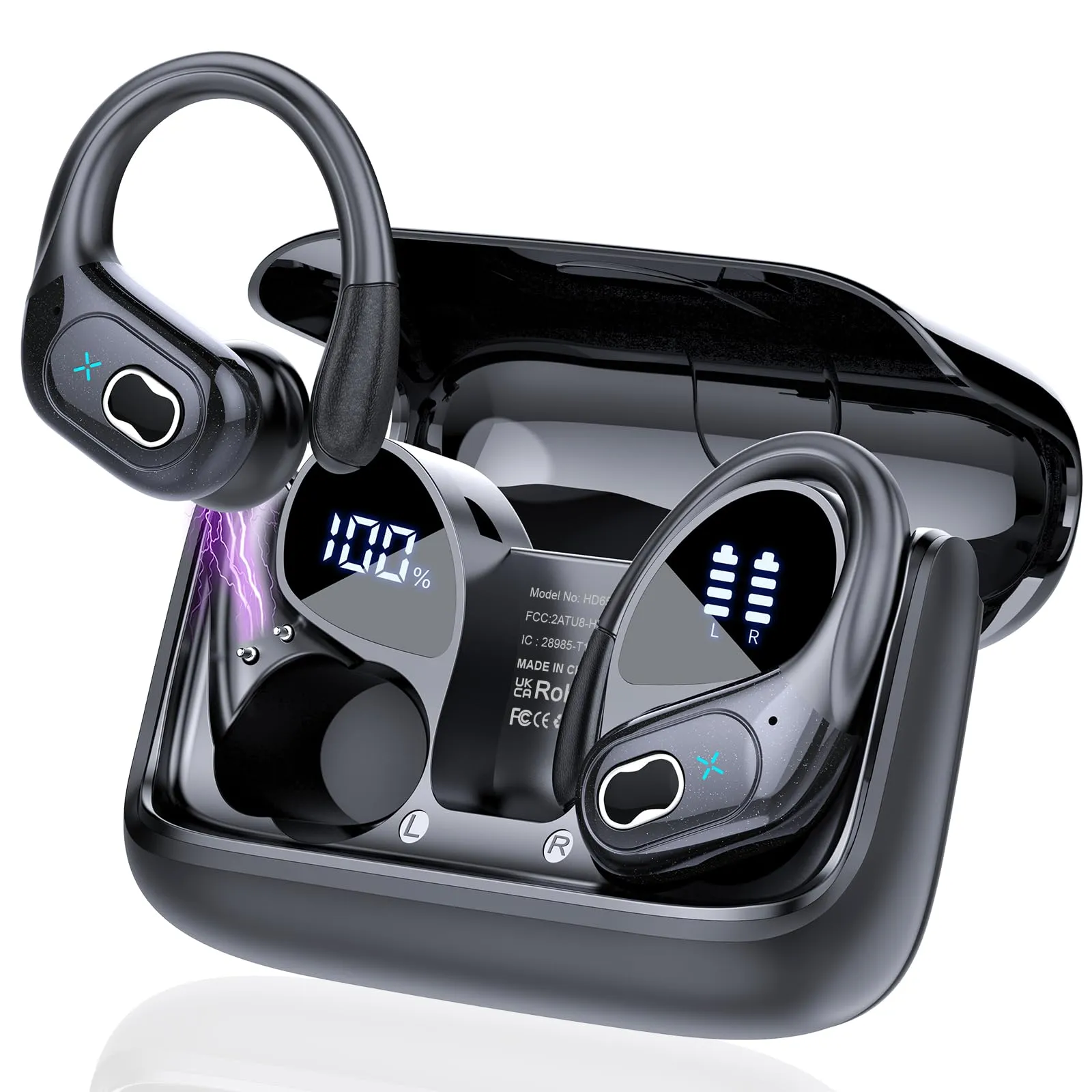 STECEi Cuffie Bluetooth Sport, 75 Ore Auricolari Bluetooth 5.4 HiFi Stereo, Cuffie Senza Fili con 4 ENC HD Mic, IP7 Impermeabili Cuffiette, Cuffie Wireless per Running/Palestra