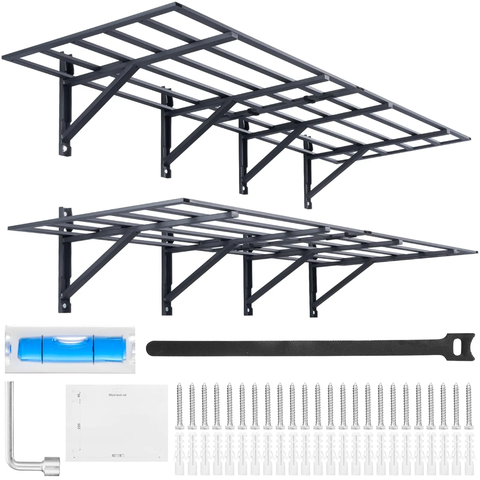 VEVOR Scaffali per Garage da 2 Pezzi Griglia per Garage Portaoggetti 183 x 61 cm Montaggio da Parete, Capacità di Carico max. 363 kg ca., Scaffali Galleggianti per Organizzazione del Garage, Officina