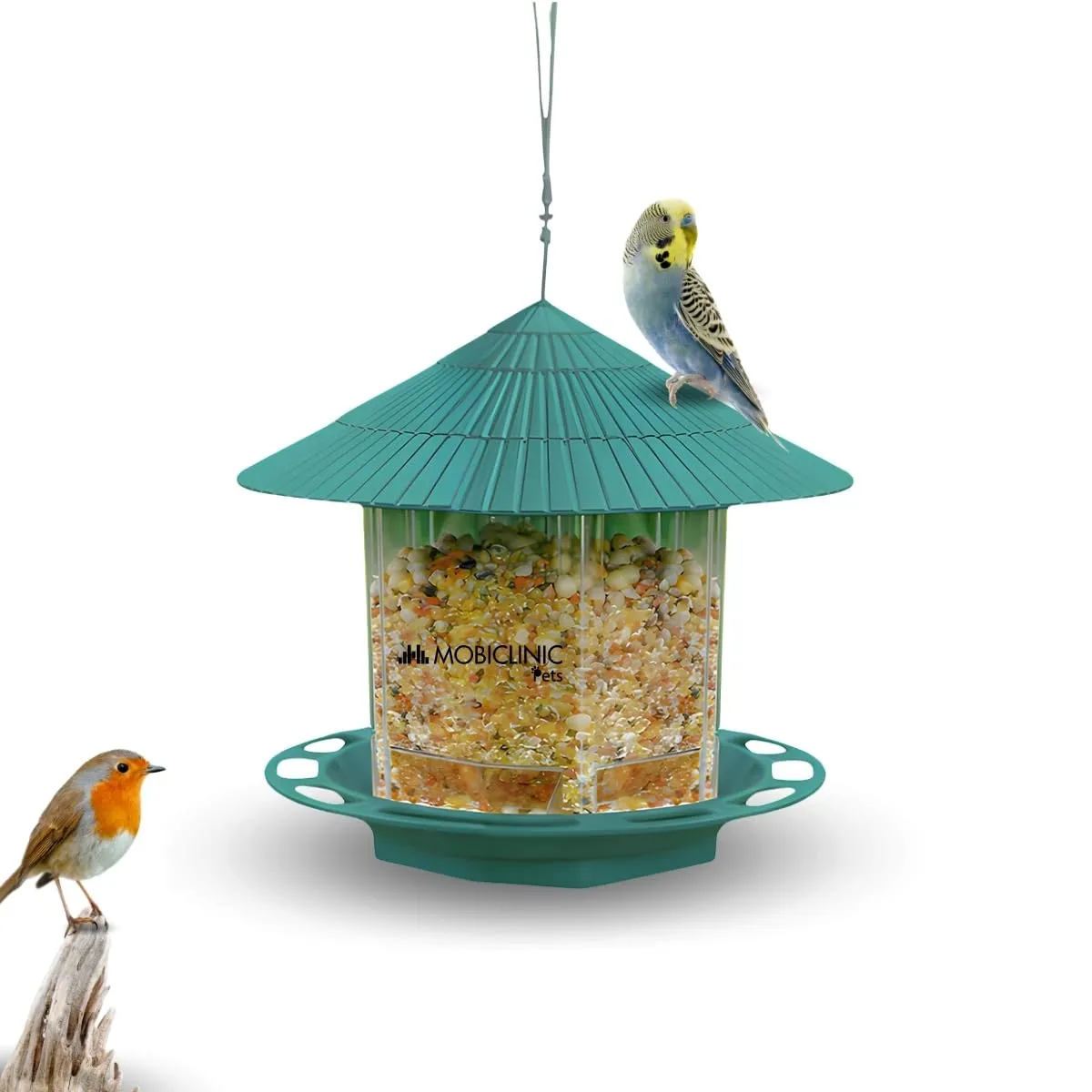 Mobiclinic® pets, Mangiatoia per uccellini da esterno, Pico, 19.5x25x22.5cm, Balcone e giardino, Capacità 1, 2 l, Educazione all'aperto, Controllo dei parassiti, Elemento decorativo