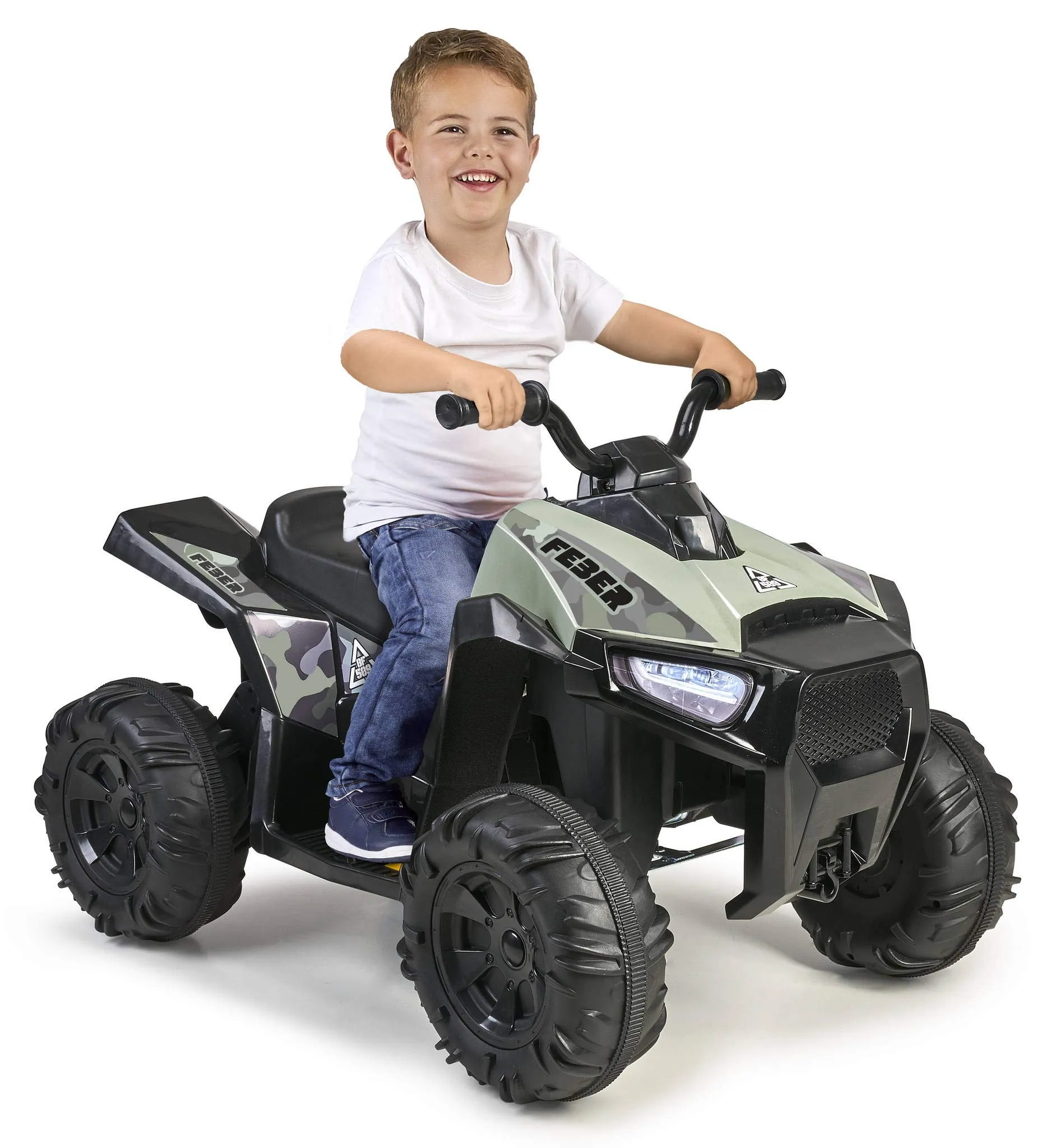 FEBER - Quad Boxer 12V, un posto, elettrico, con ruote larghe per maggiore stabilità e velocità massima 5 km/h, per bambine/i dai 3 anni, 800012541