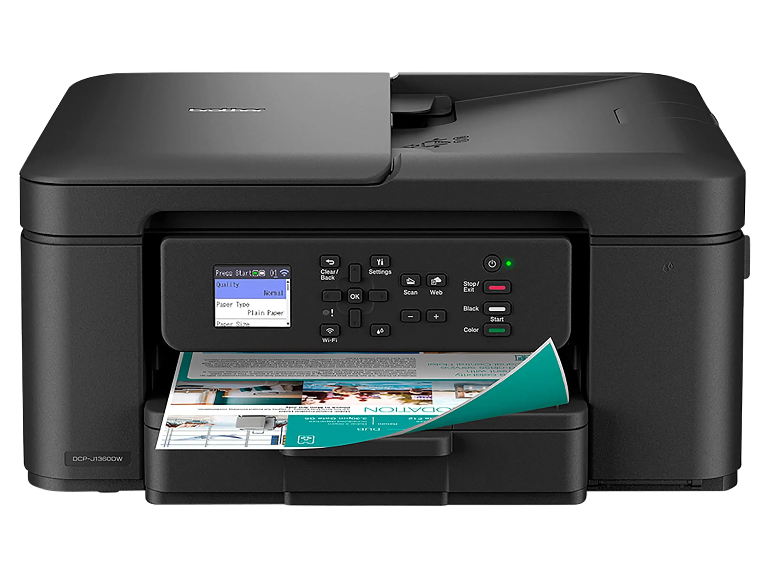 Brother DCPJ1360W | Multifunzione inkjet a colori |Stampa fino a 16 ipm |Display da 4.5 cm |Cassetto da 150 fogli e ADF da 20 fogli | WiFi e USB |Stampa e Scan mobile da app |Cartucce inbox da 200 pag