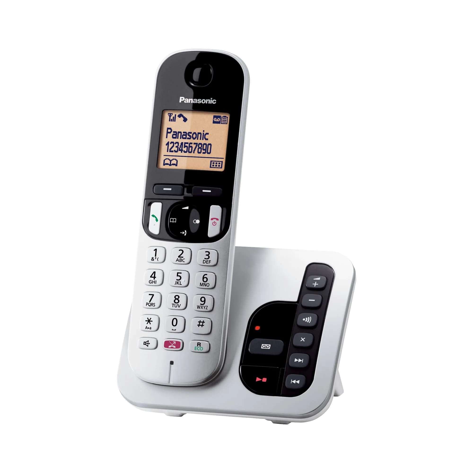 Panasonic KX-TGC260JTS Telefono Cordless Digitale con Segreteria Telefonica Digitale, Unità Base e 1 Ricevitore, ID Chiamante, Blocco Chiamate Indesiderate, Vivavoce, Modalità Eco One Touch, Argento
