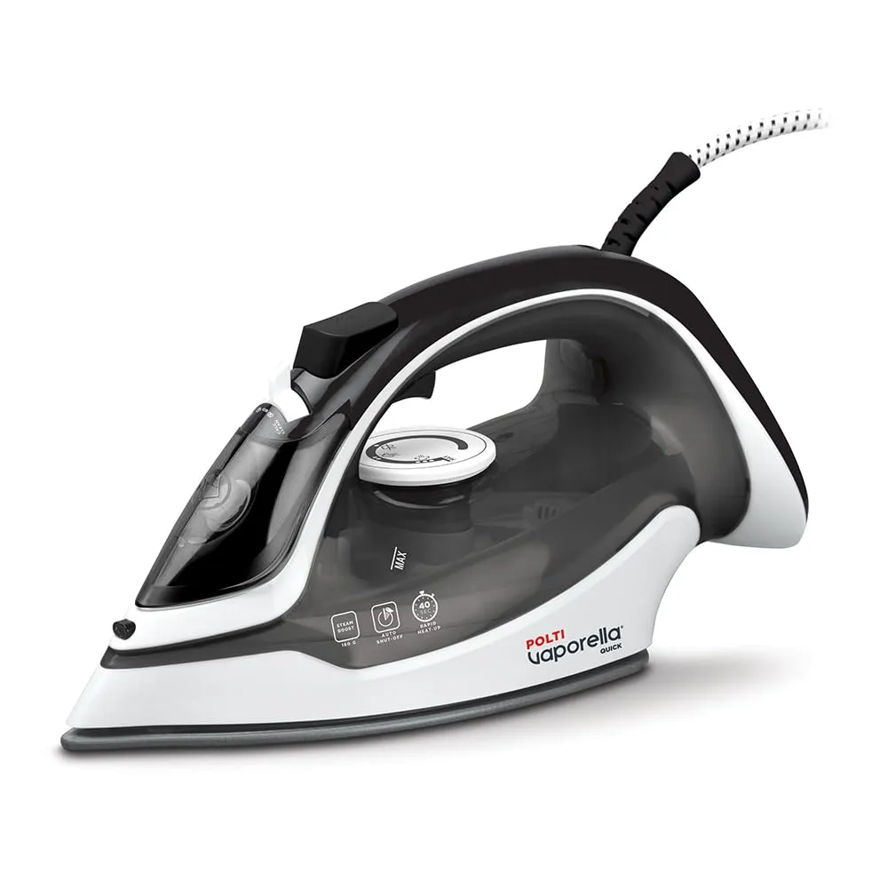 Polti Vaporella Quick Q080, Ferro da Stiro a Vapore con Piastra con Rivestimento in Ceramica, Potenza Max 2600 W, Colpo di Vapore 180 g, Serbatoio 300 ml, Bianco e Nero