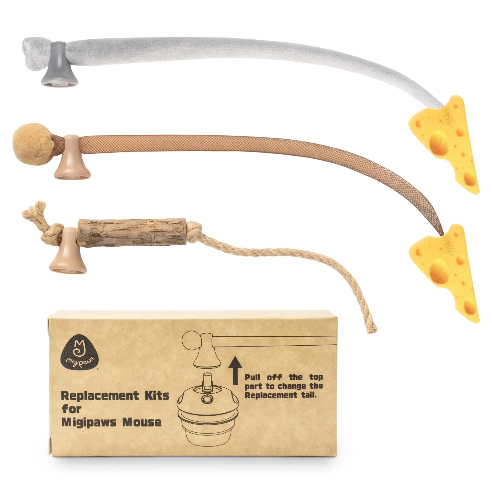 Migipaws Giocattolo interattivo per gatti, topolino elettrico con coda che si muove, sensore intelligente, squittio, giocattolo per gatti con erba gatta, ricaricabile