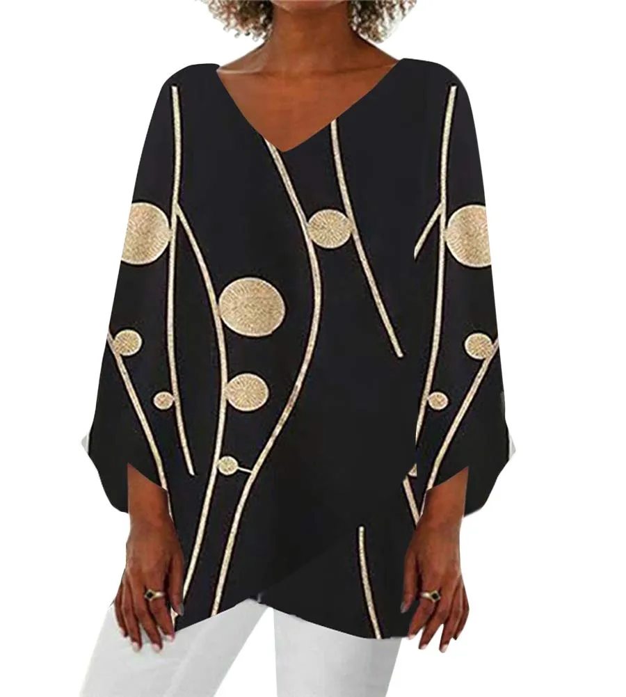 Onsoyours Camicia Donna Manica Lunga Camicetta con Sexy Scollo a V Maglietta Elegante Stampa Floreale Bluse Camicetta Tops Taglie Forti A Nero XXL