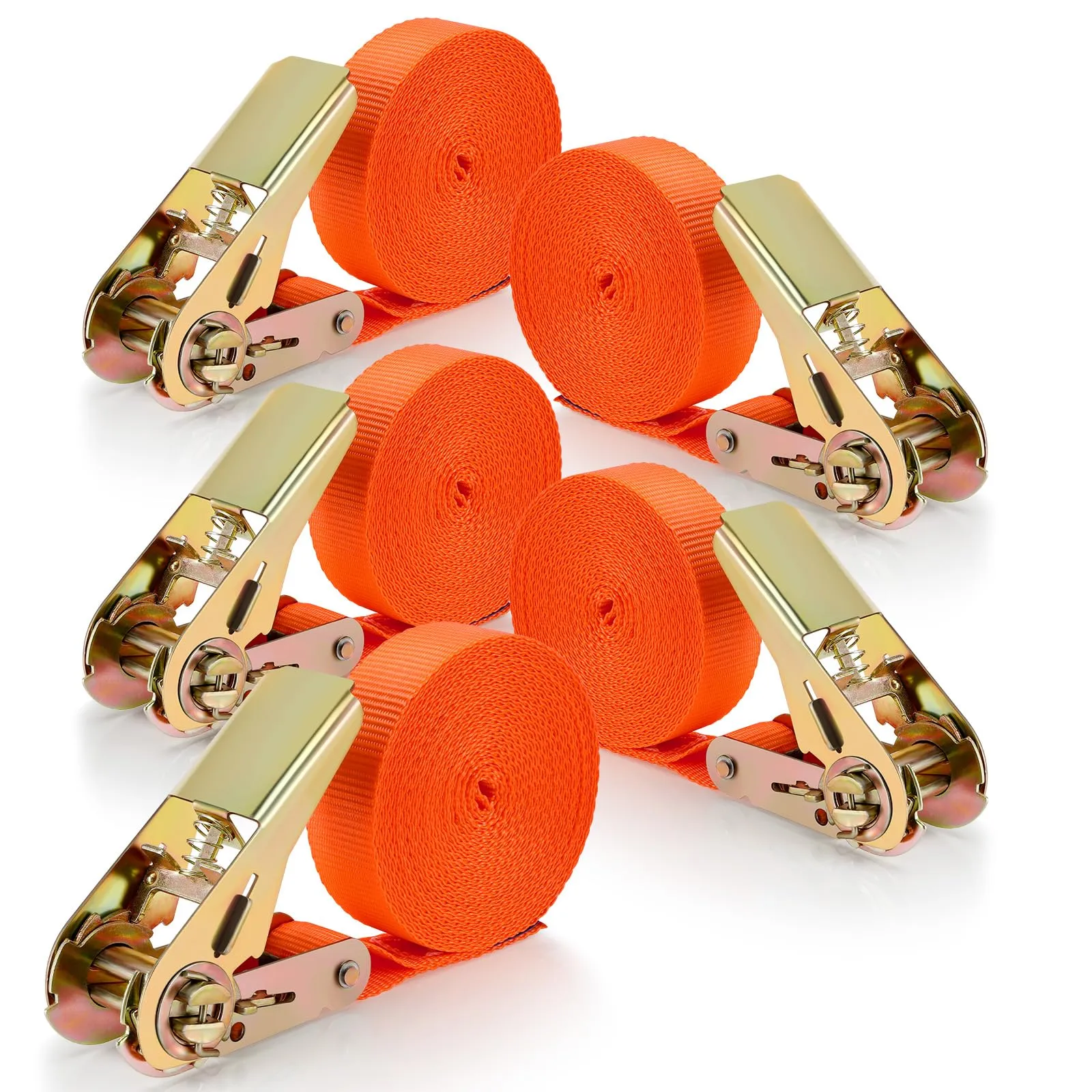 Vasmeiy 5 Pezzi Cinghie di Fissaggio a Cricchetto,Cinghie di Ancoraggio con Cricchetto,Cinghia a cricchetto base lunga 4 m per trasporto materiali,campeggio,traslochi,avvolgimento bagagli(arancione)