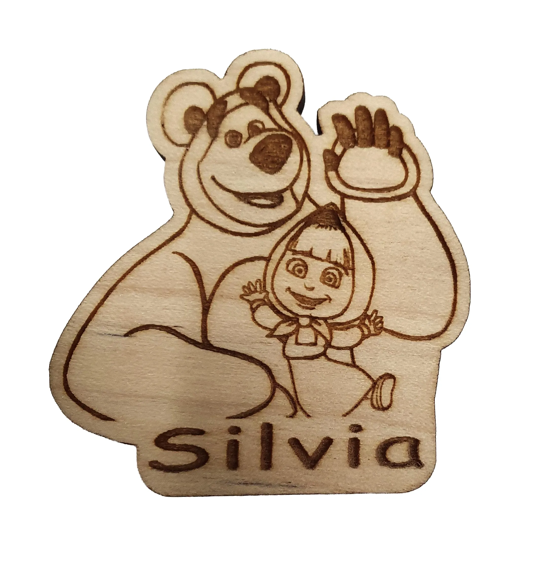 10 pz ciondolini/calamite MASHA E ORSO PERSONALIZZATE in legno- decorazione bomboniere, segnaposto, nascita, battesimo, baby shower, compleanno- anche con calamita