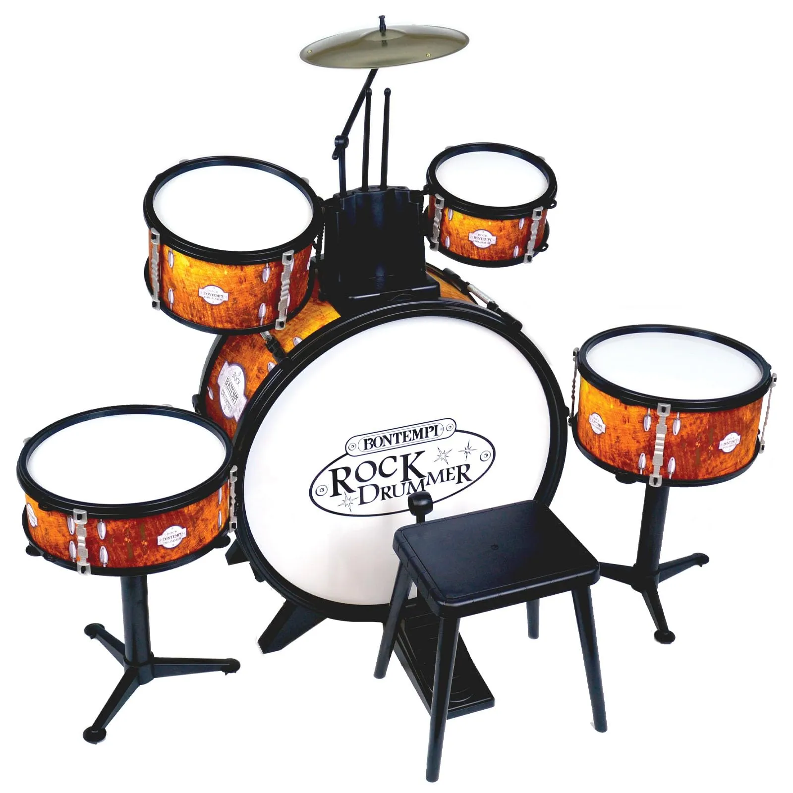 Bontempi | BeatFusion Pro: Batteria Premium con Grancassa Potente e Set Completo di Percussioni, Arancione, 700x400x800 mm