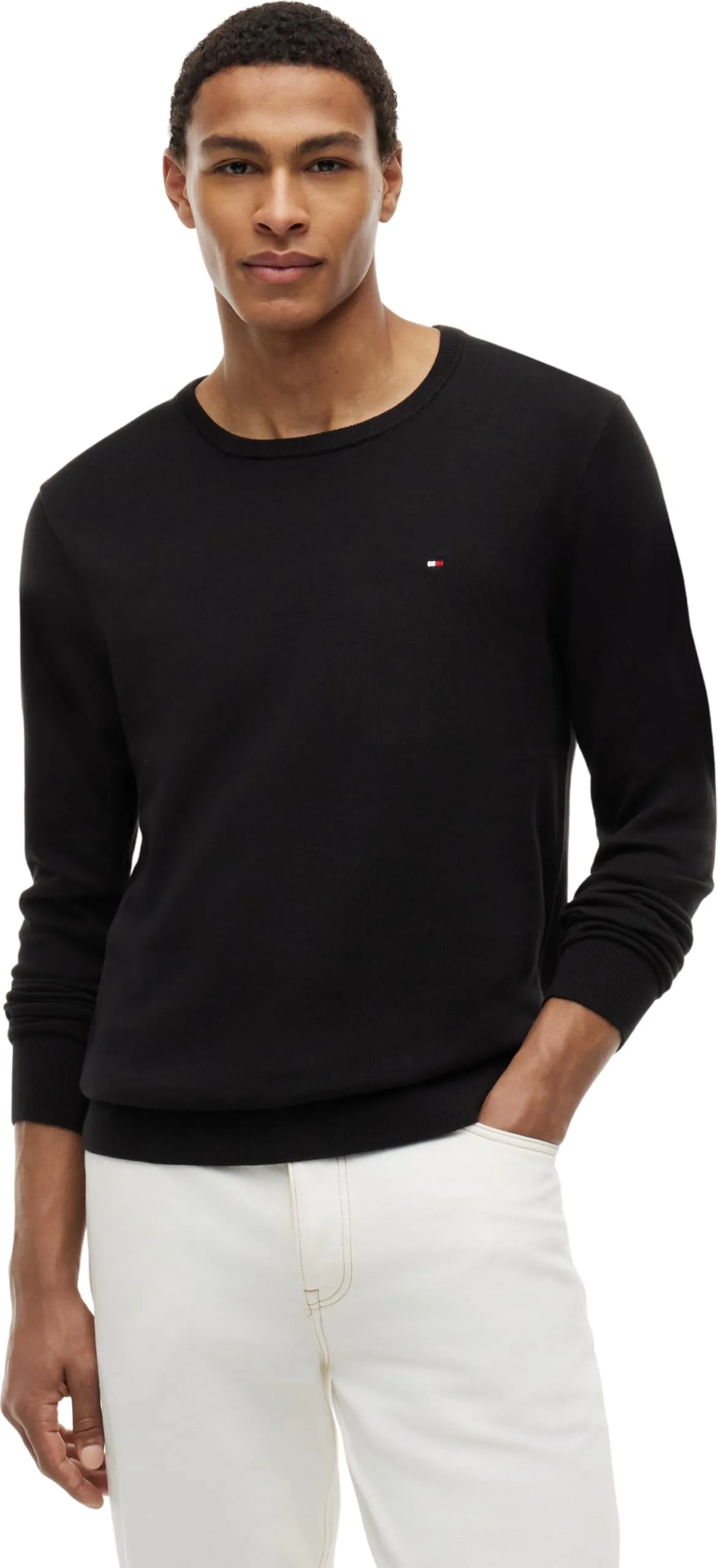 Tommy Hilfiger Uomo Pullover Essential Cotton Crew Neck in Cotone, Nero (Black), S