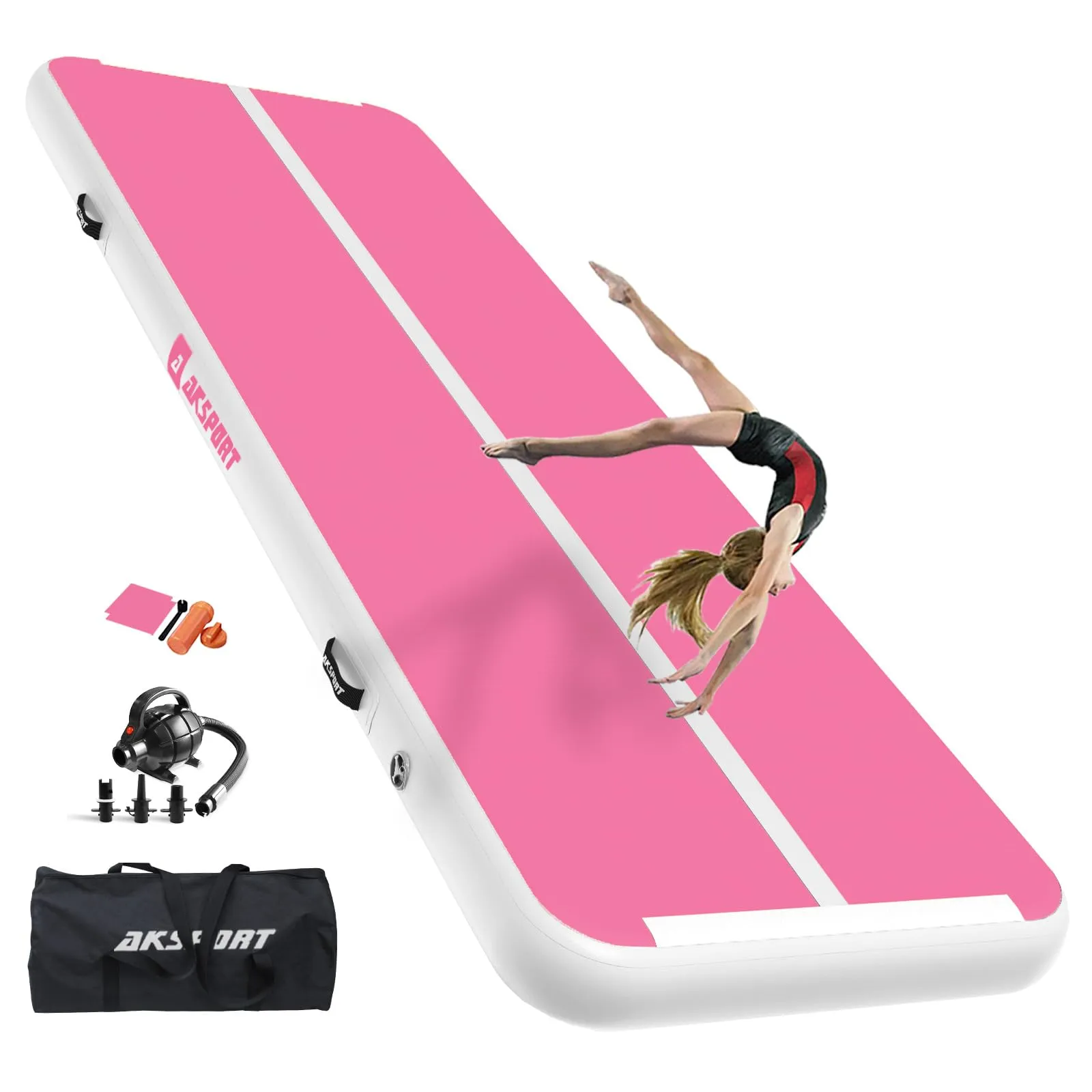 AKSPORT Tappeto Gonfiabile per Ginnastica da 3/4/5/6 metri Air Track Ginnastica Artistica 10/20 cm con Pompa Elettrica per Casa, Campeggio, Palestra,Formazione,Cheerleading