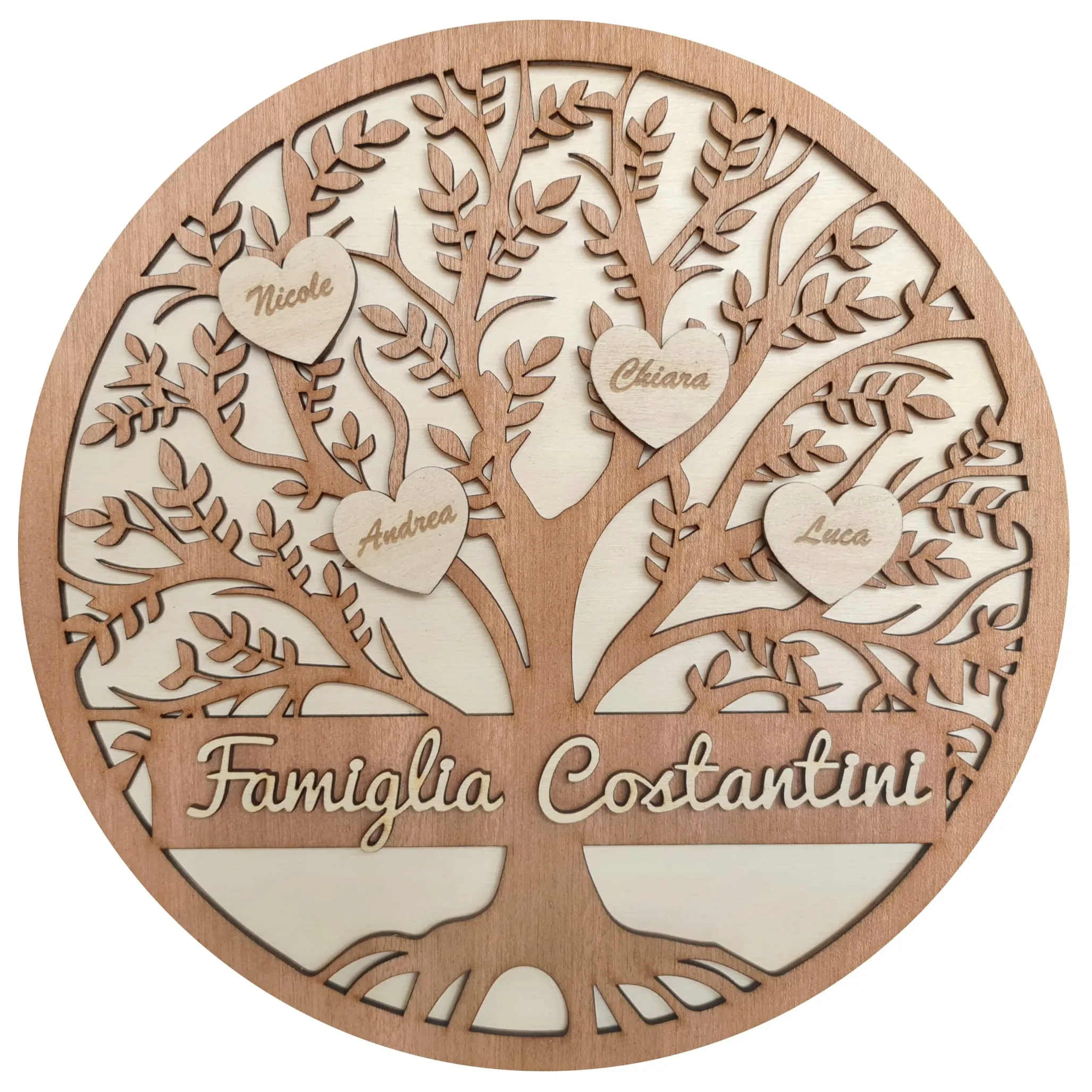 Stileitaliano Albero della vita 3D in vero legno naturale decorazione murale adesiva design casa parete muro soggiorno camera cucina (Personalizzato con incisione)