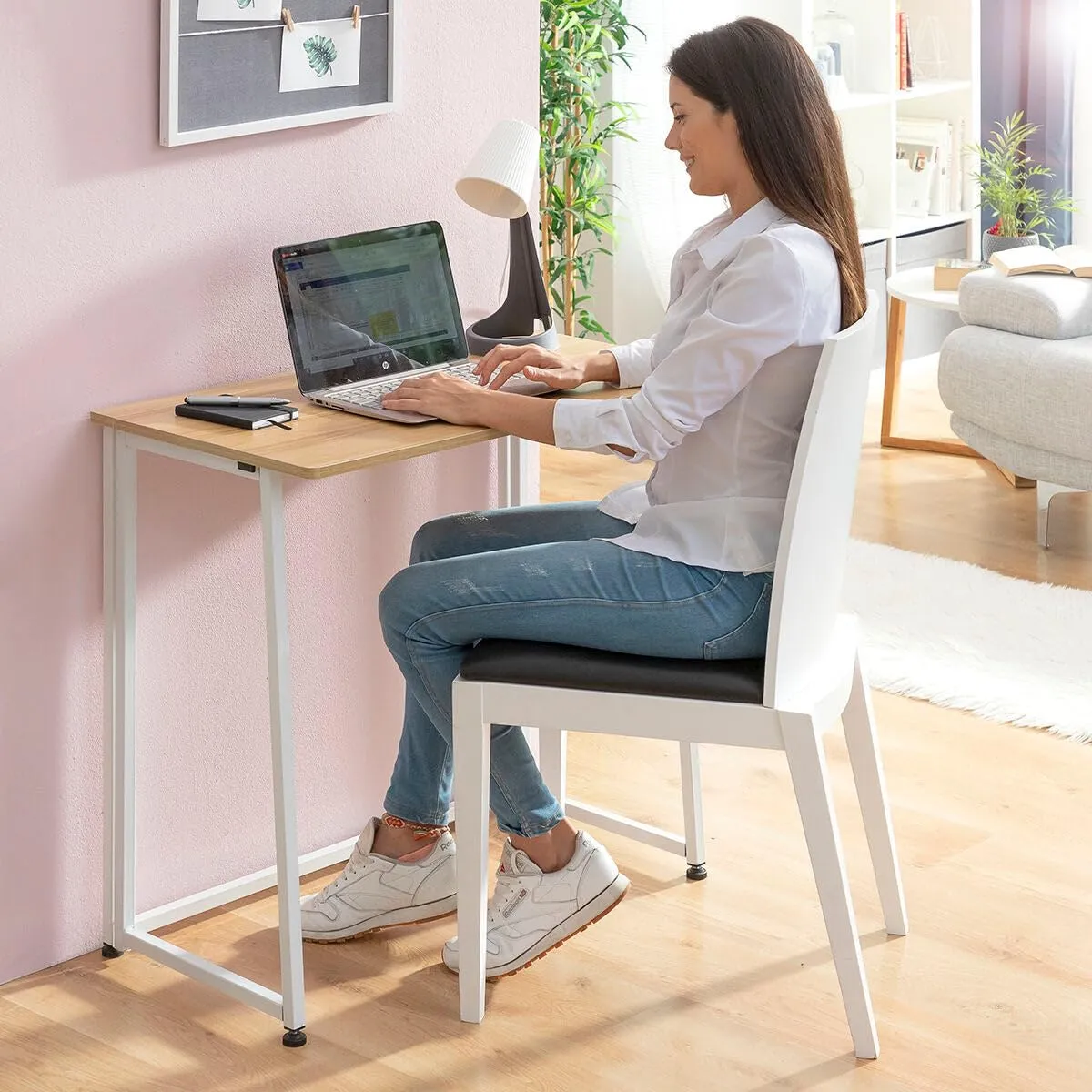 InnovaGoods - Scrivania Pieghevole DOLENKAF, Design Moderno, Multifunzionale e Portatile, Senza Montaggio, Leggera e Facile da Pulire, Legno-Bianco, Mediano, Ingegneria in legno