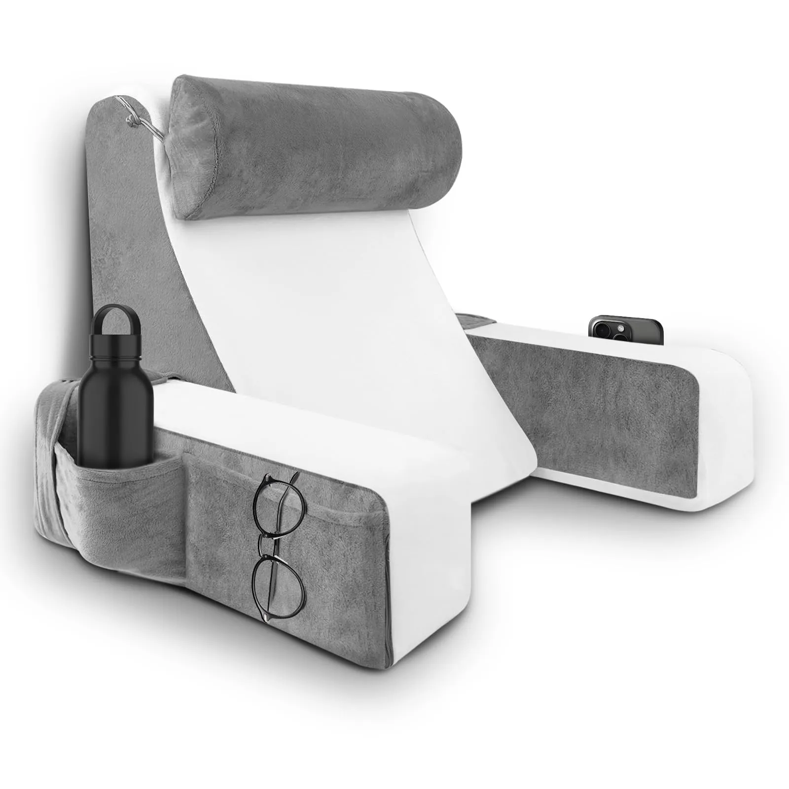 HOMCA Cuscino da Lettura per Letto e Divano, Cuscino a Cuneo con Cuscino per il Collo e braccioli Rimovibile, Cuscino per la Schiena per Leggere/Rilassarsi/Guardare La TV, Tessuto in Velluto Lavabile