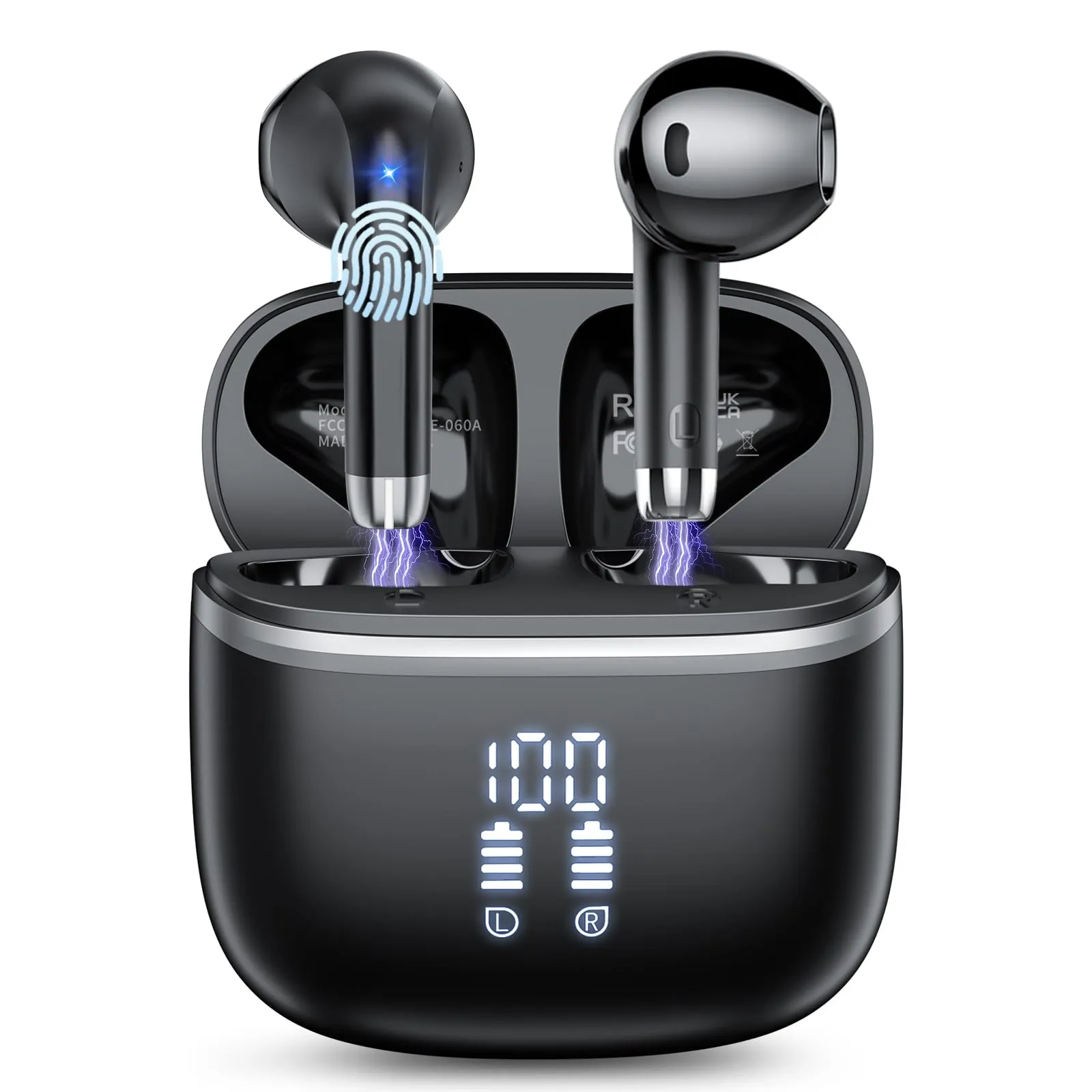 HOIFA Cuffie Bluetooth, Auricolari Bluetooth 5.4 Cuffie Wireless In Ear con microfono stereo ENC HD, cuffie wireless bluetooth 50H, Cuffiette Wireless IP7 Impermeabile con Display LED, Black